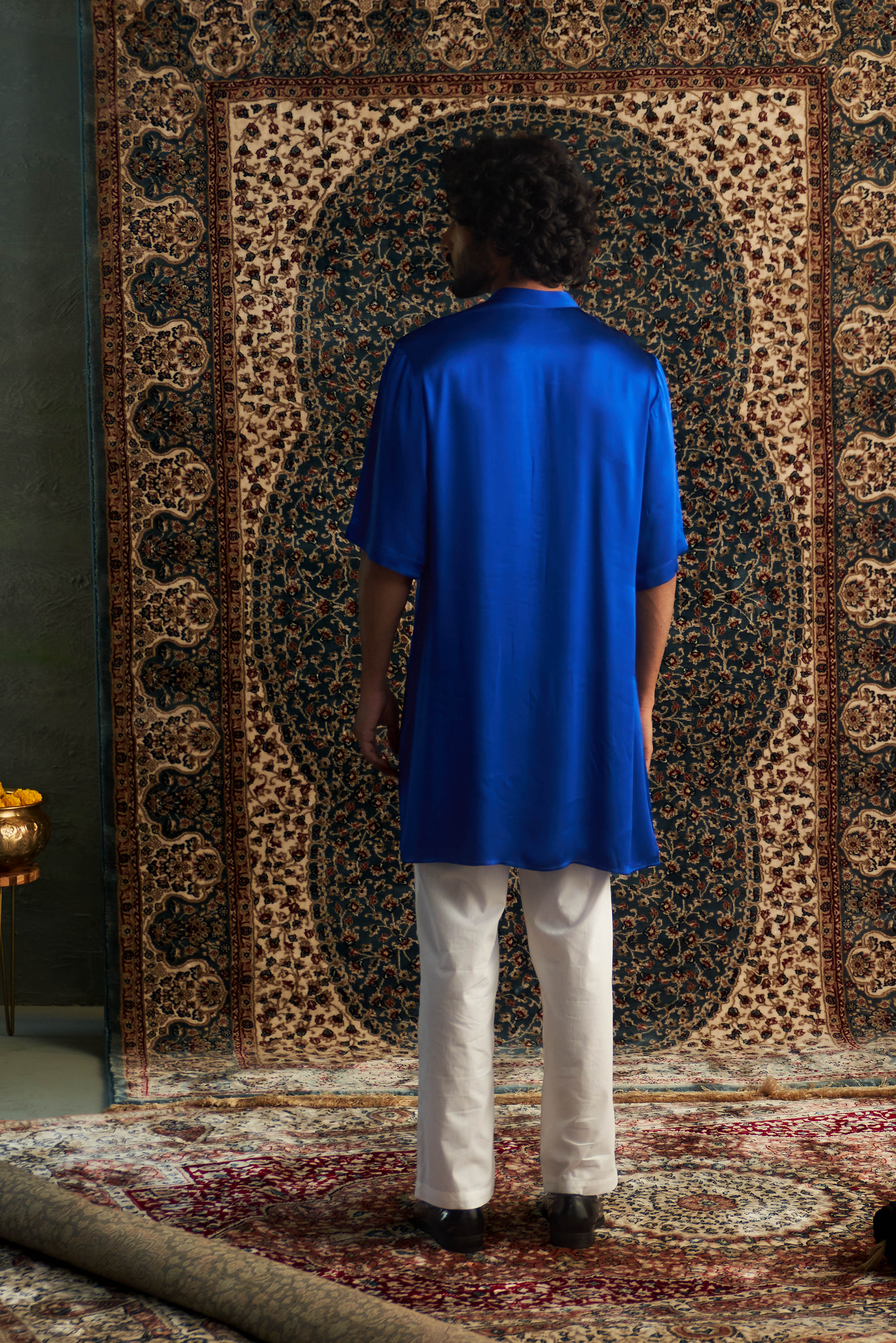 CY Charkhee Blue Short Sleeve Kurta Set Back 1