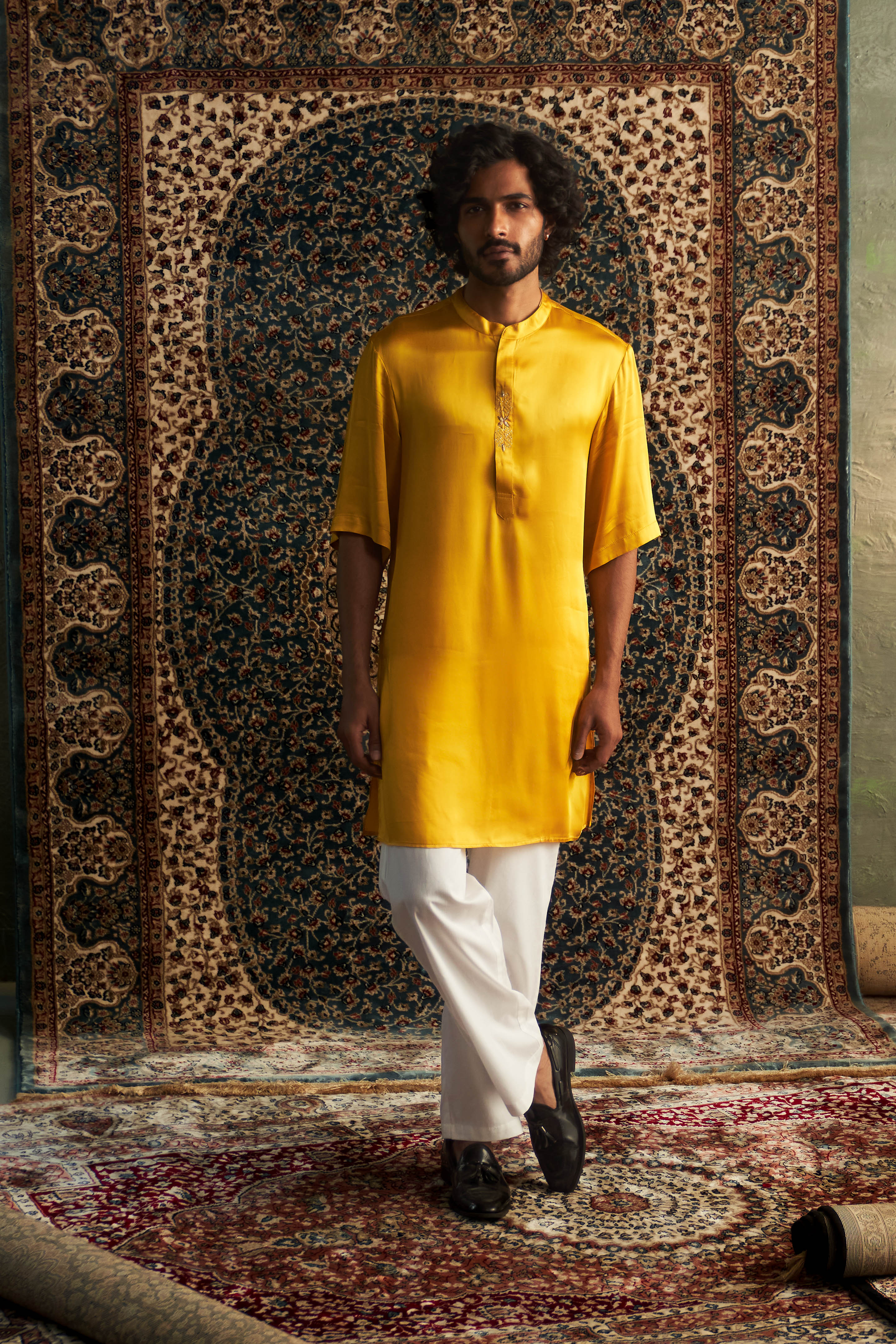 CY Charkhee Marigold Short Sleeve Kurta Set Front 1