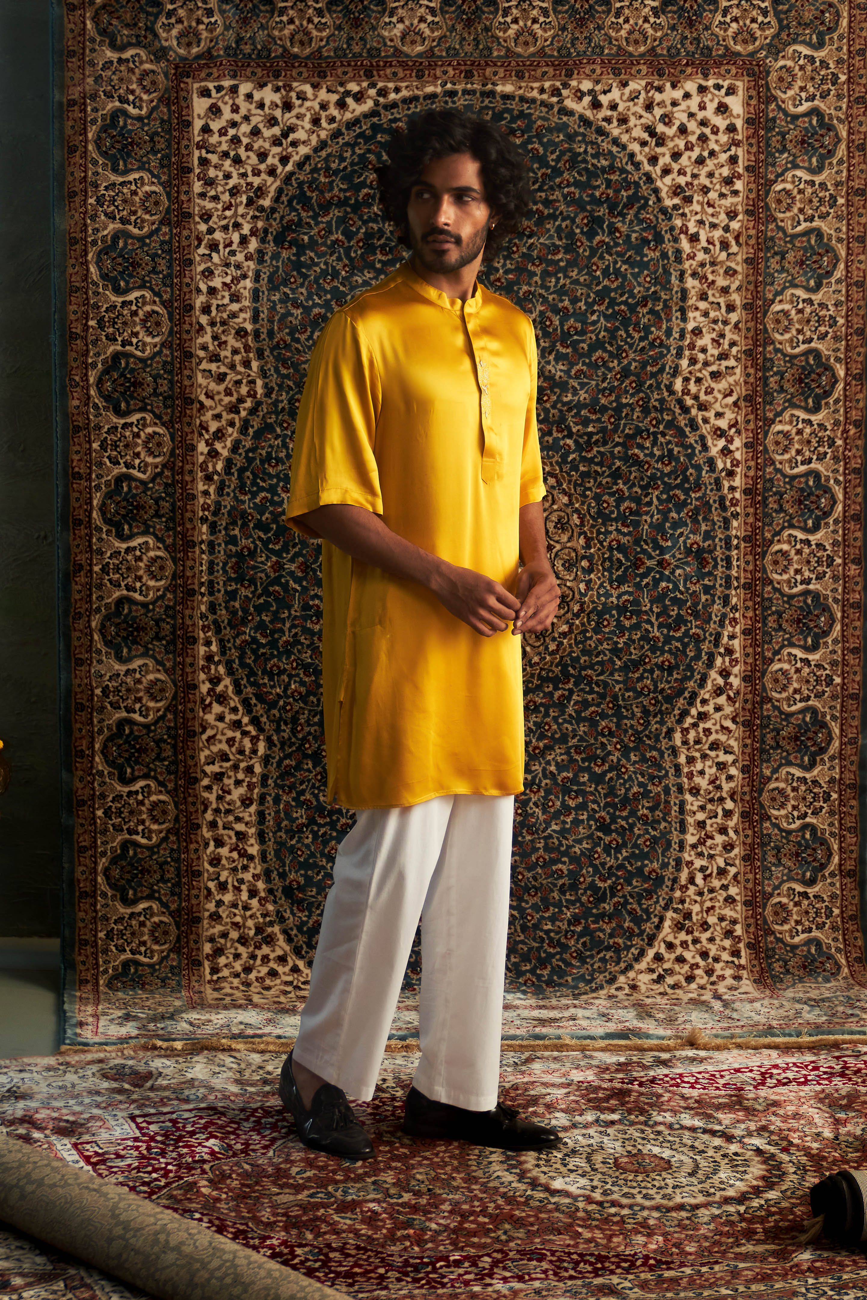 CY Charkhee Marigold Short Sleeve Kurta Set Side 1