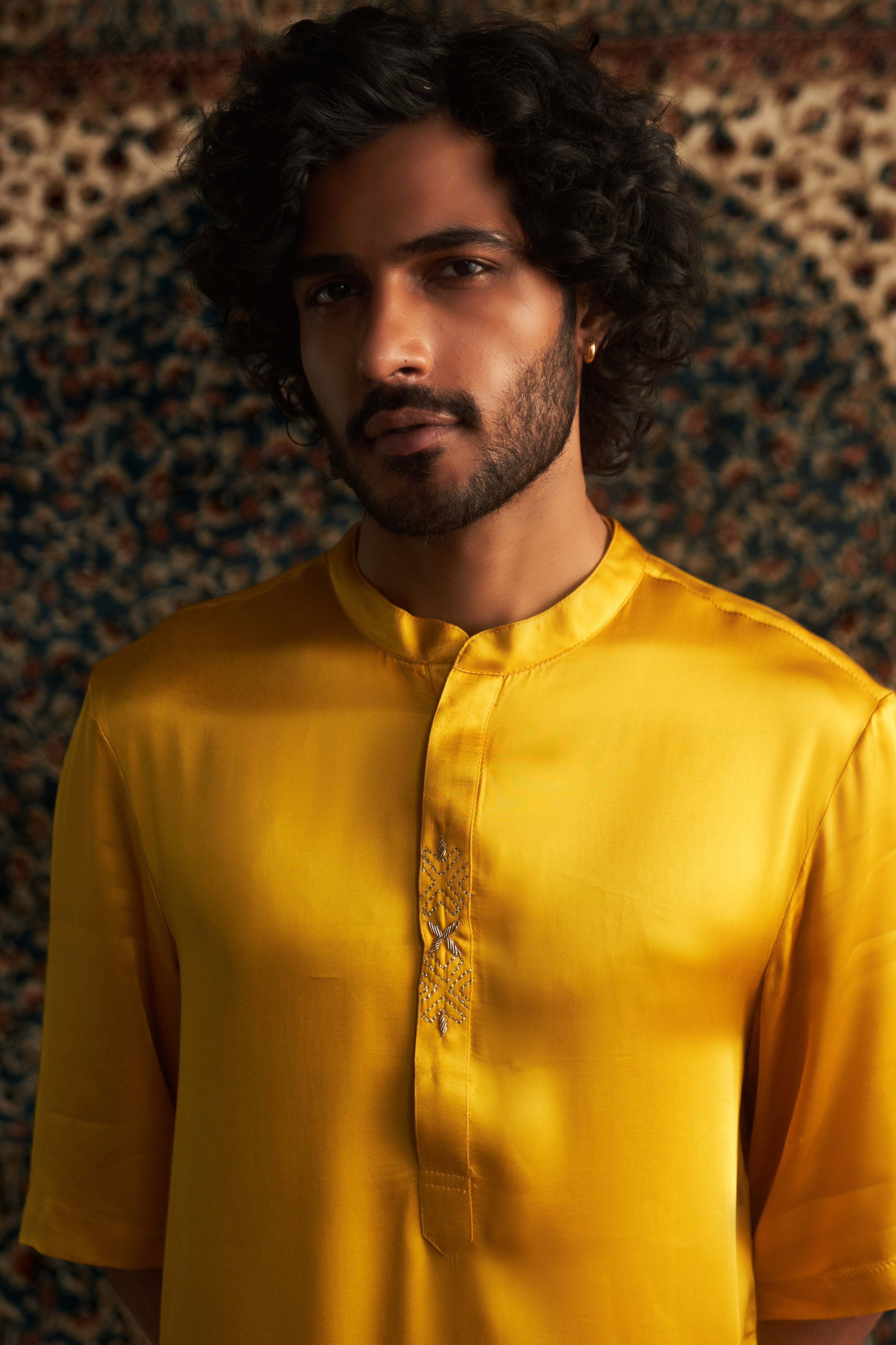 CY Charkhee Marigold Short Sleeve Kurta Set Closeup 2