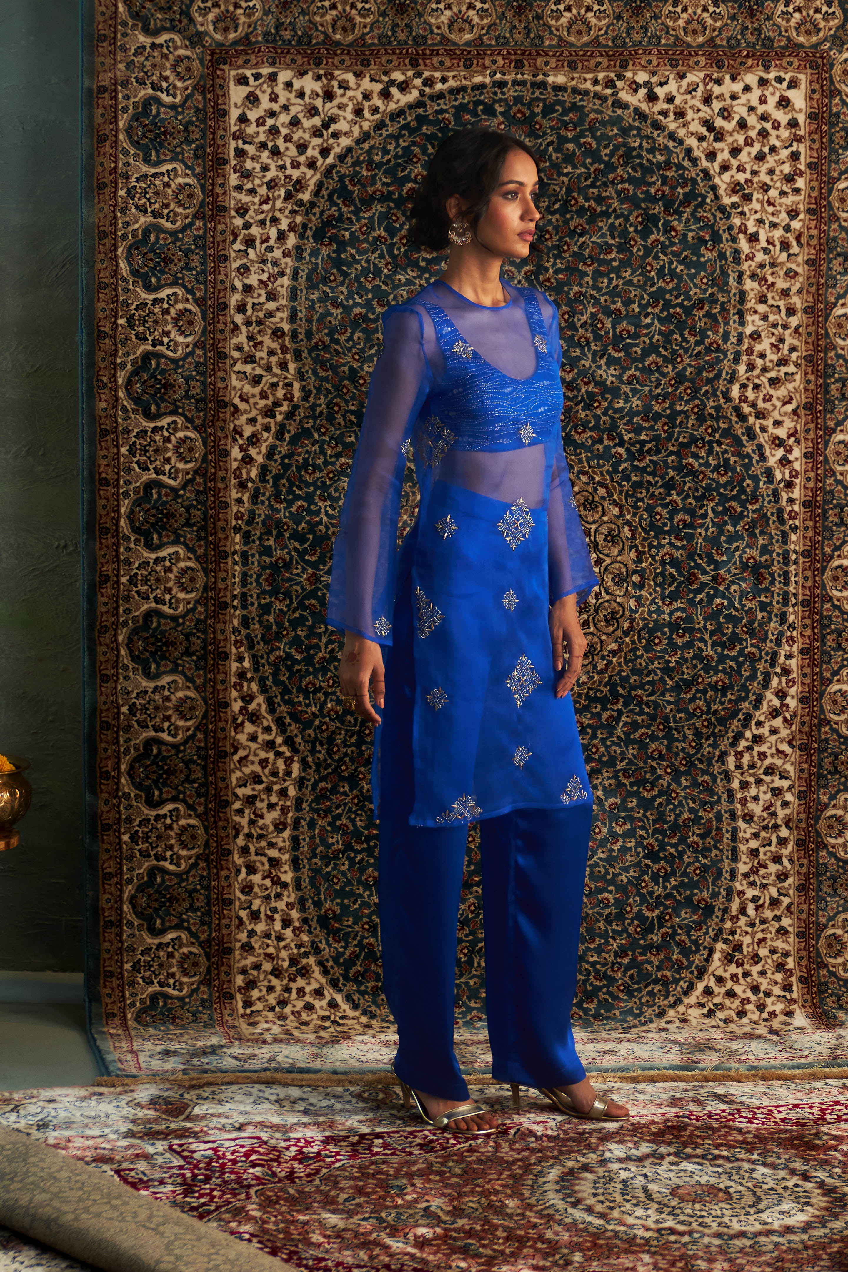 CY Charkhee Neel Embroidered Straight Co-ord Set Side 2