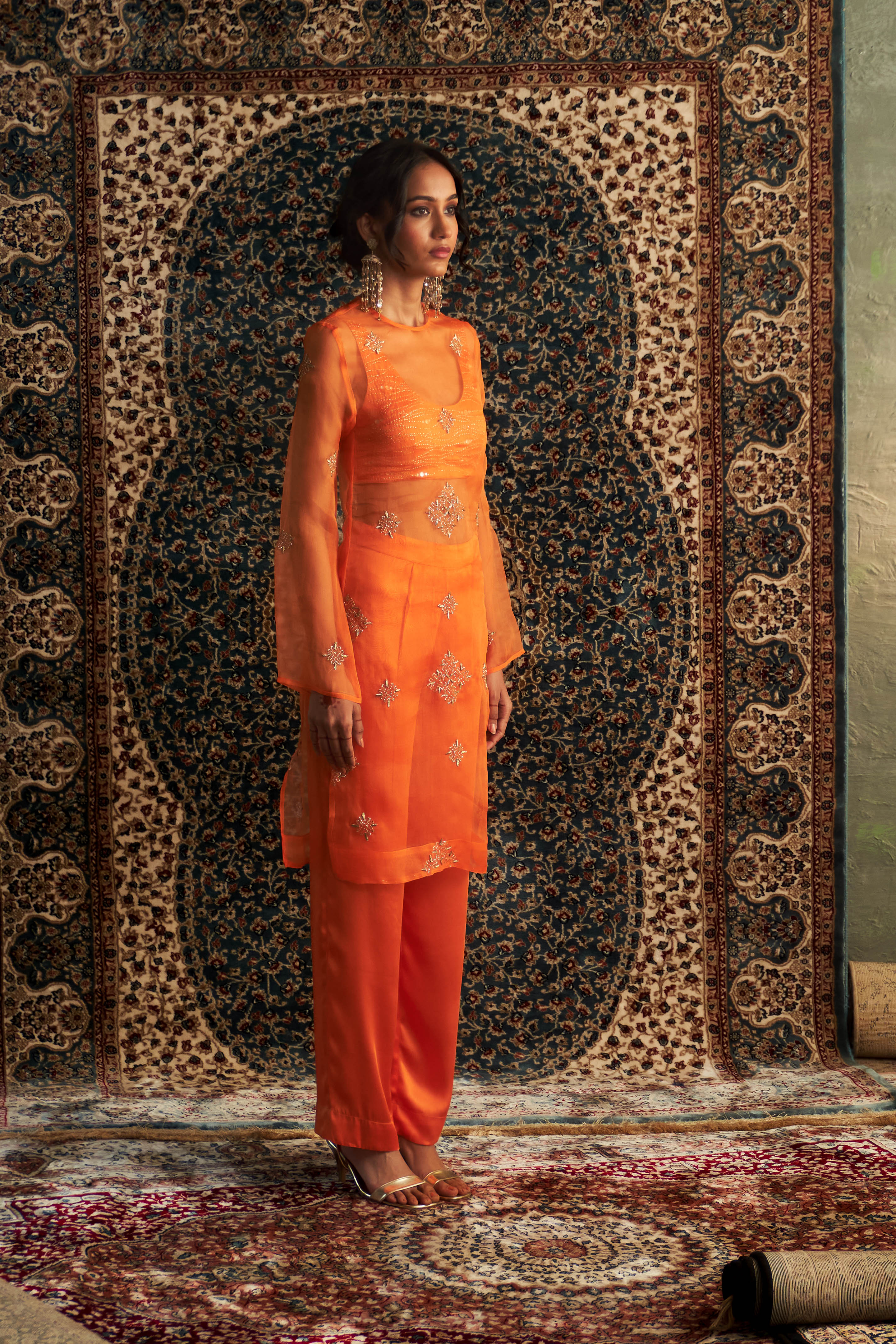 CY Charkhee Saffron Straight Co-ord Set Side 1