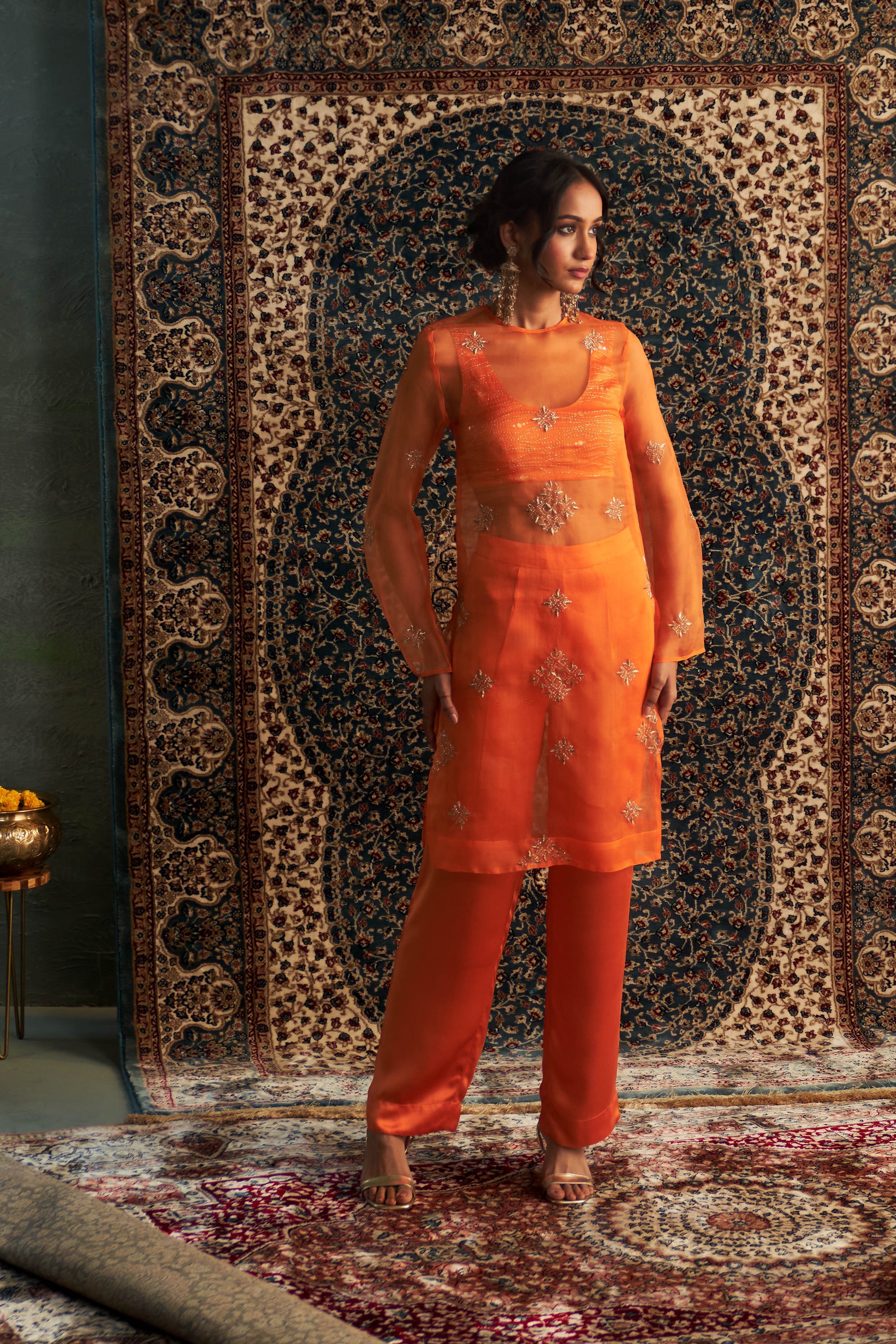 CY Charkhee Saffron Straight Co-ord Set Front 1