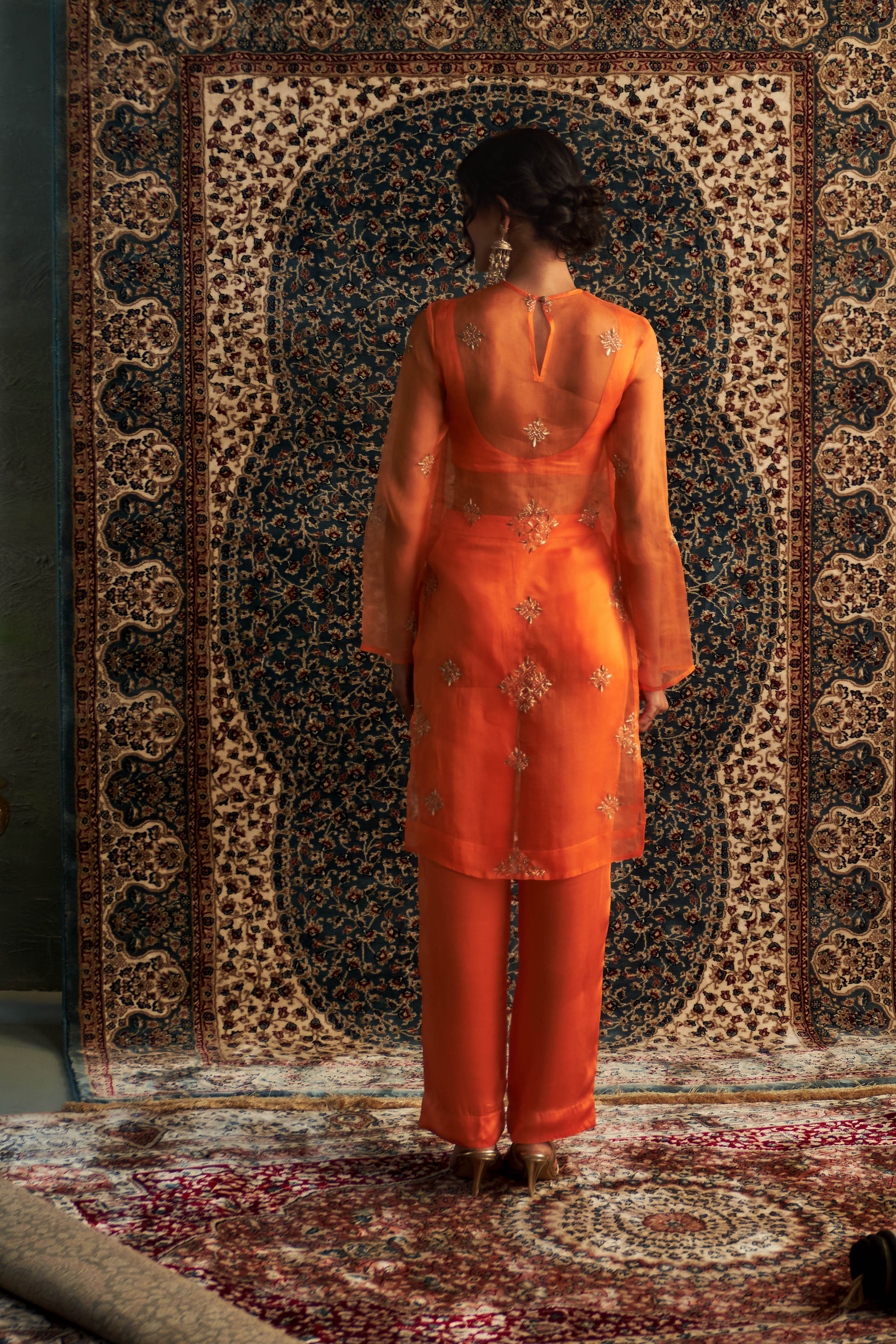 CY Charkhee Saffron Straight Co-ord Set Back 1