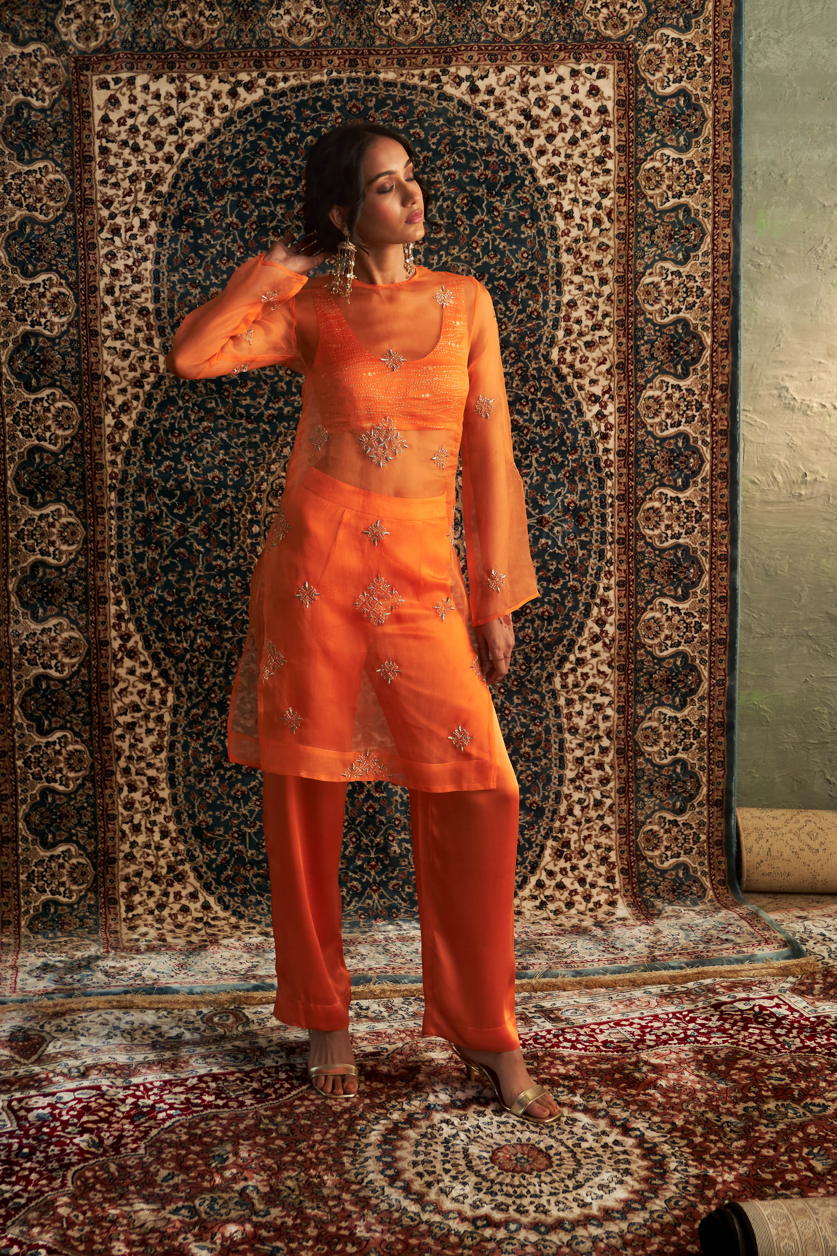 CY Charkhee Saffron Straight Co-ord Set Front 2