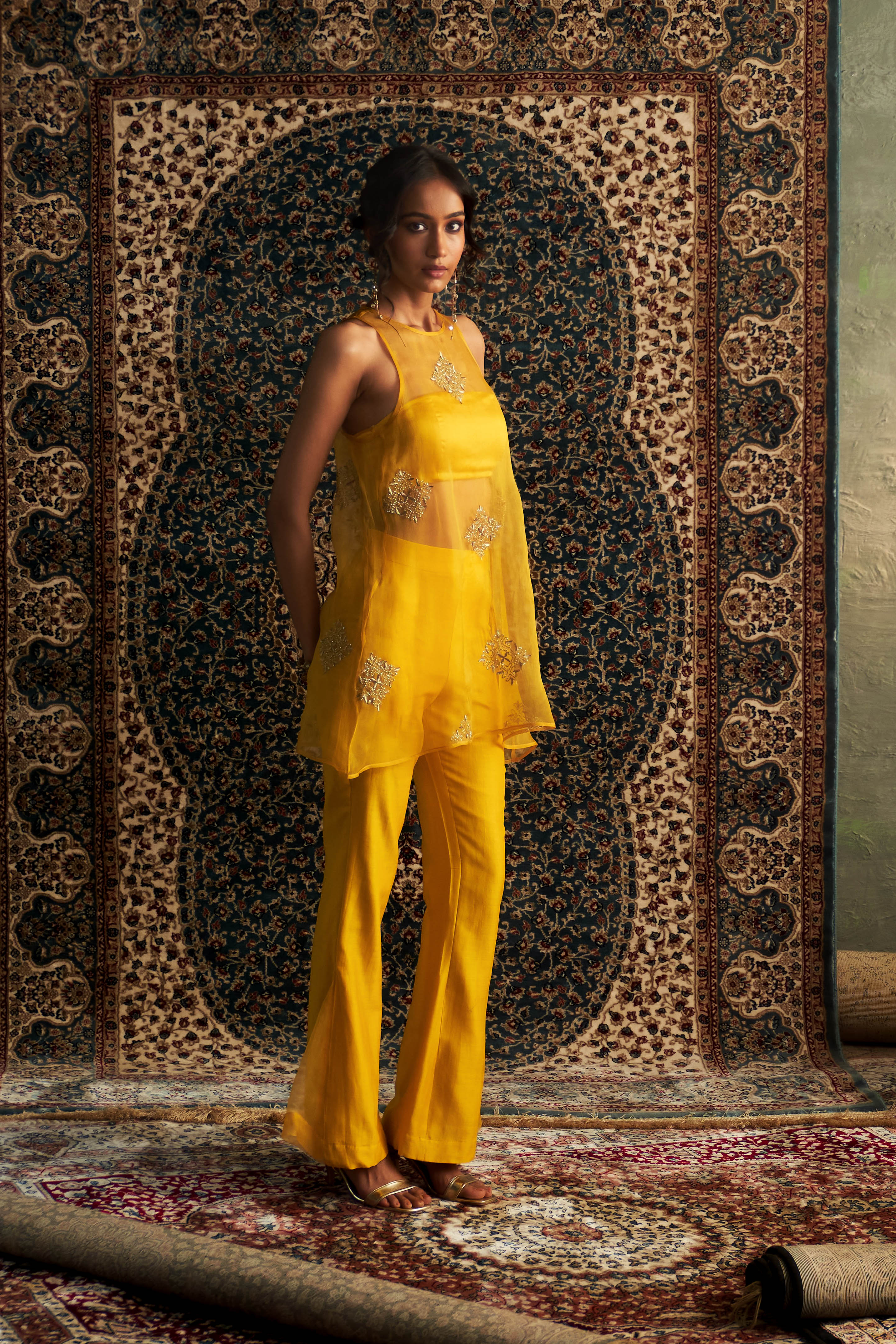 CY Charkhee Marigold Embroidered Aline Co-ord Set Side 2