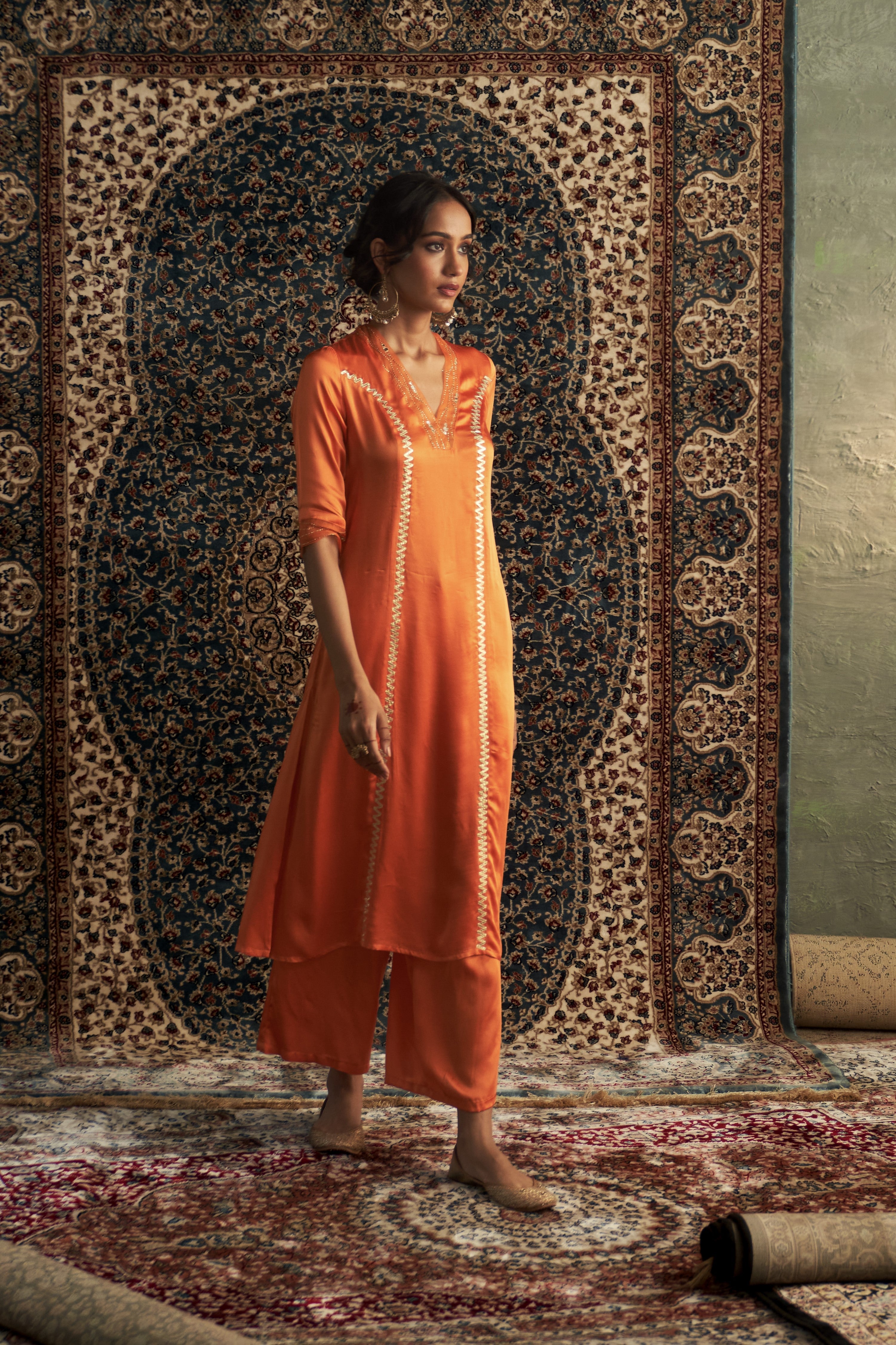 CY Charkhee Saffron Embroidred Kurta Set Side 2