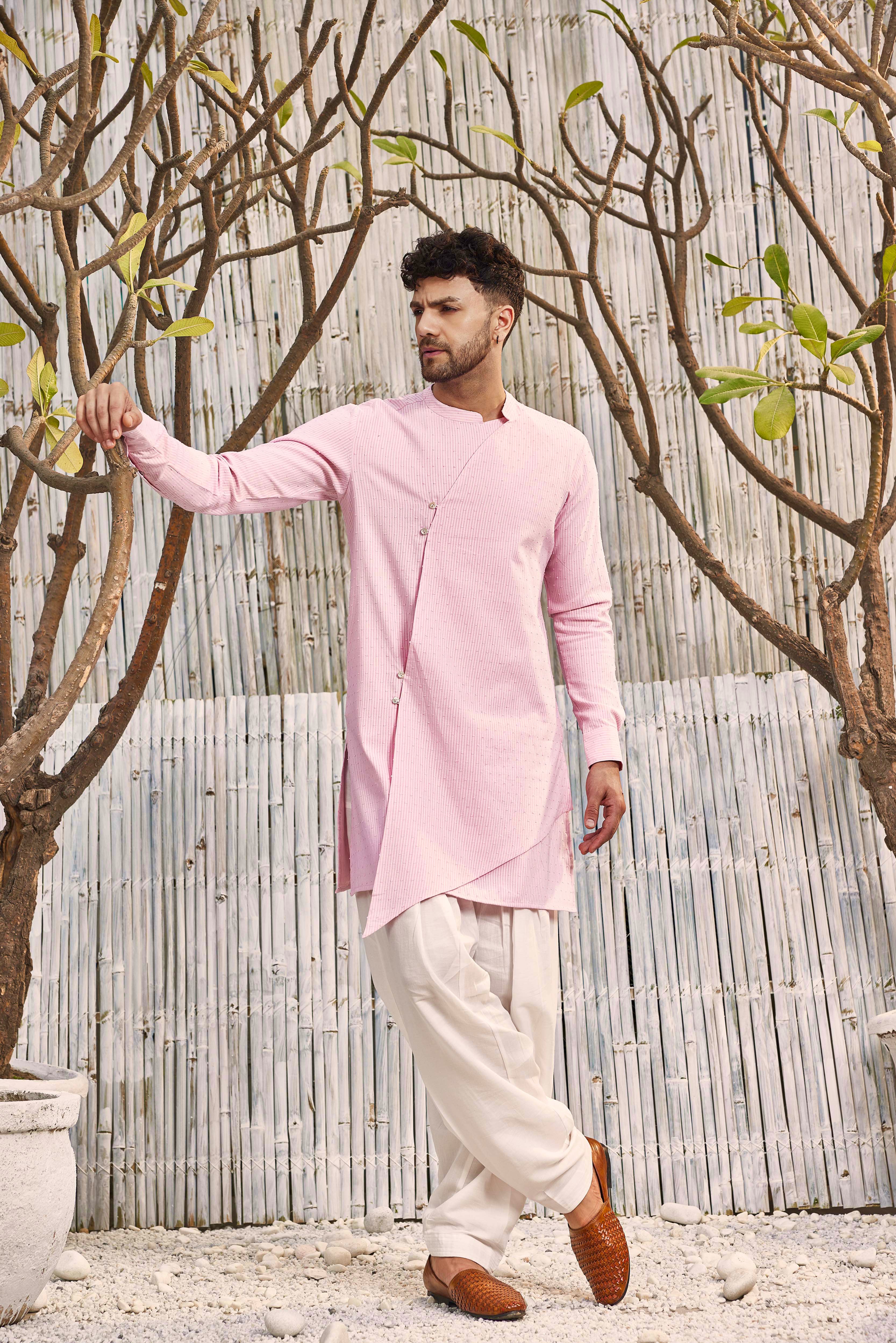 CY Charkhee Pastel Pink Diagonal Kurta With Salwar Front 1