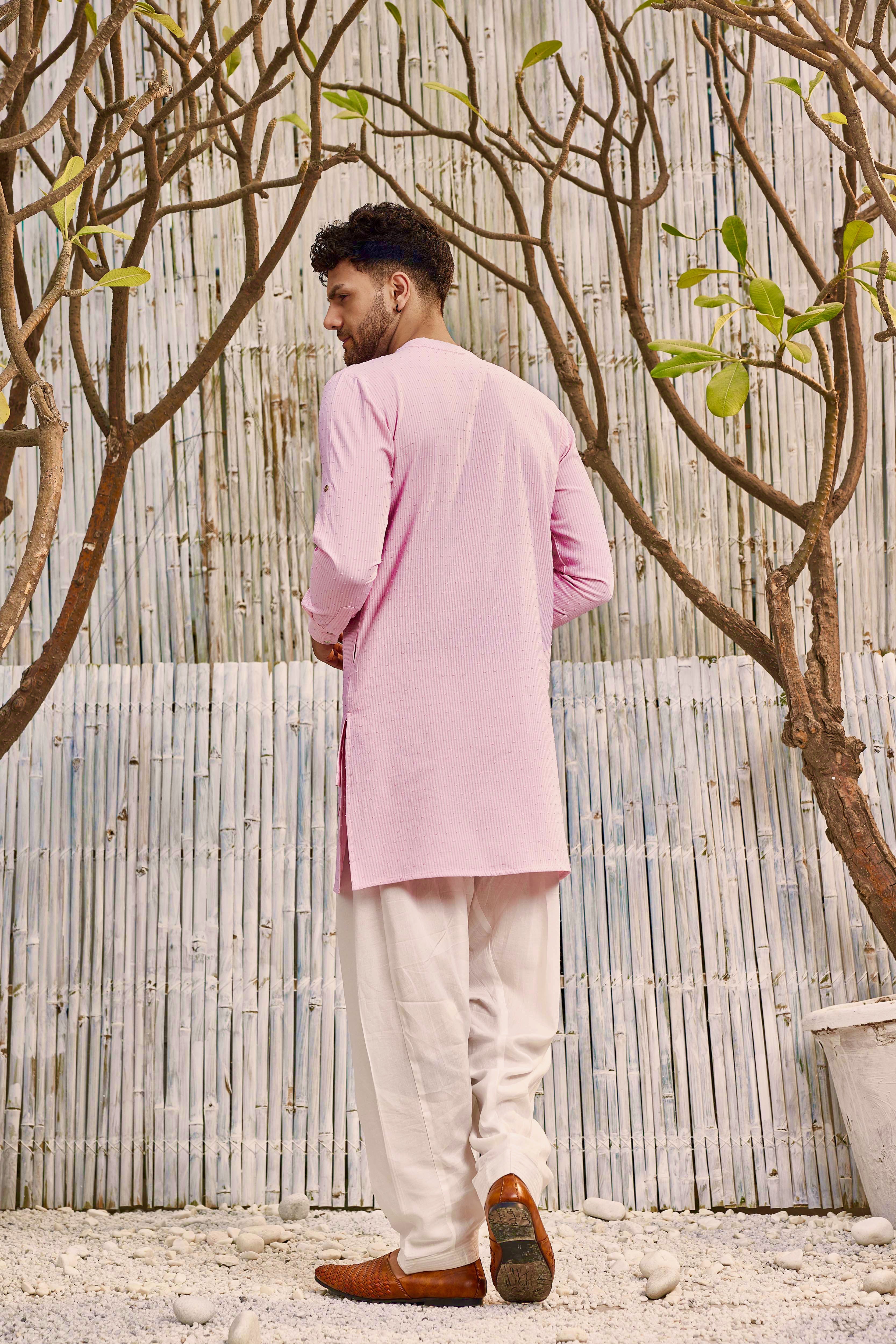 CY Charkhee Pastel Pink Diagonal Kurta With Salwar Back 1