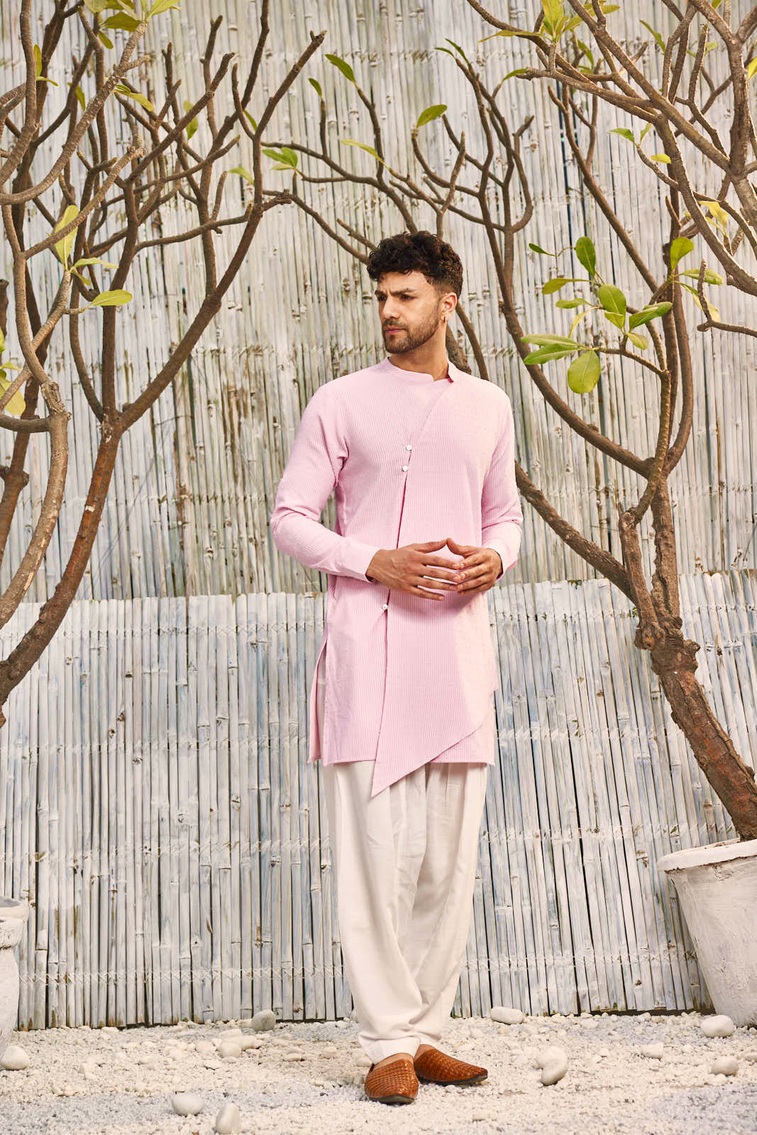 CY Charkhee Pastel Pink Diagonal Kurta With Salwar Front 2