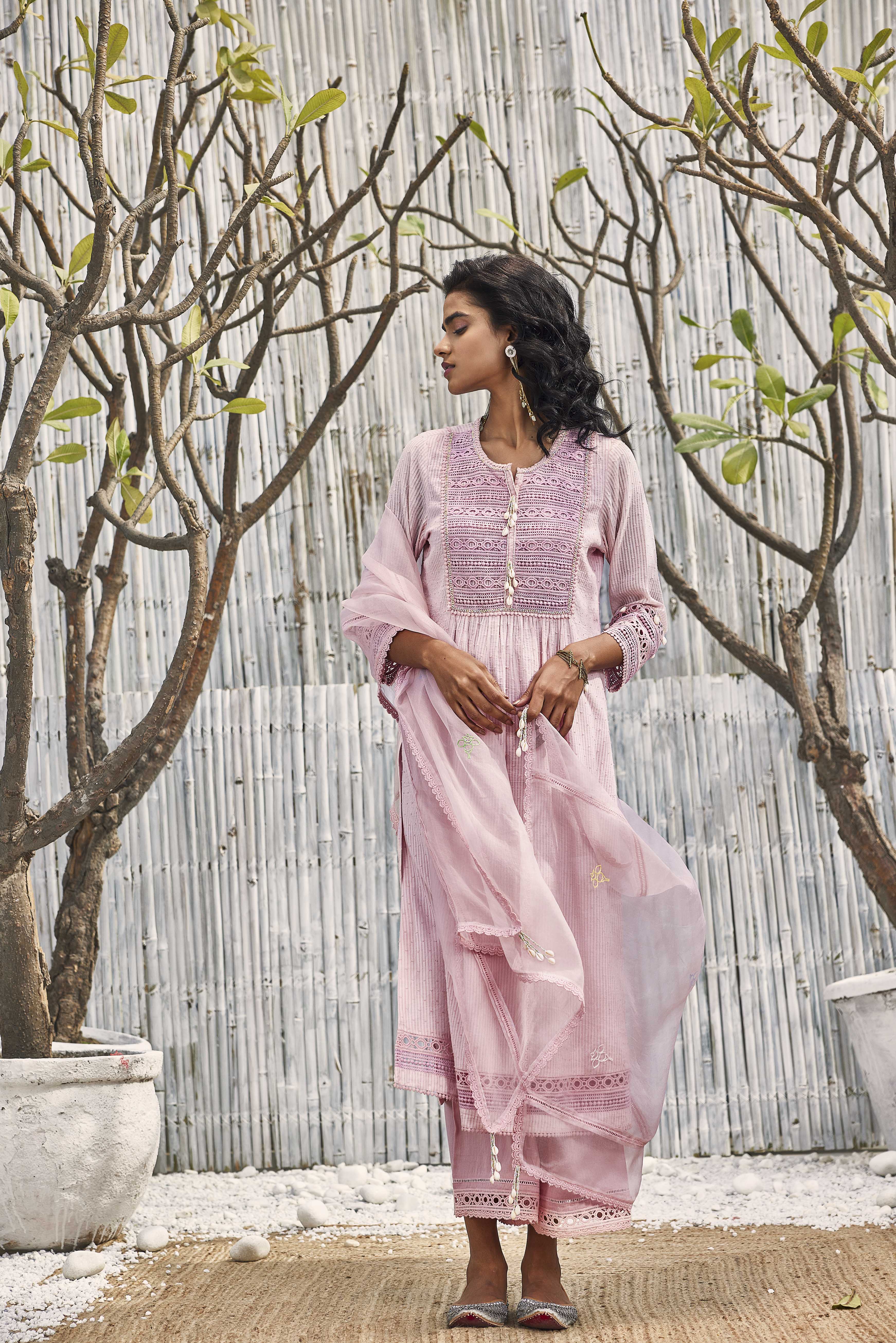 CY Charkhee Blush Pink Cotton Kurta With Palazzo Front 2