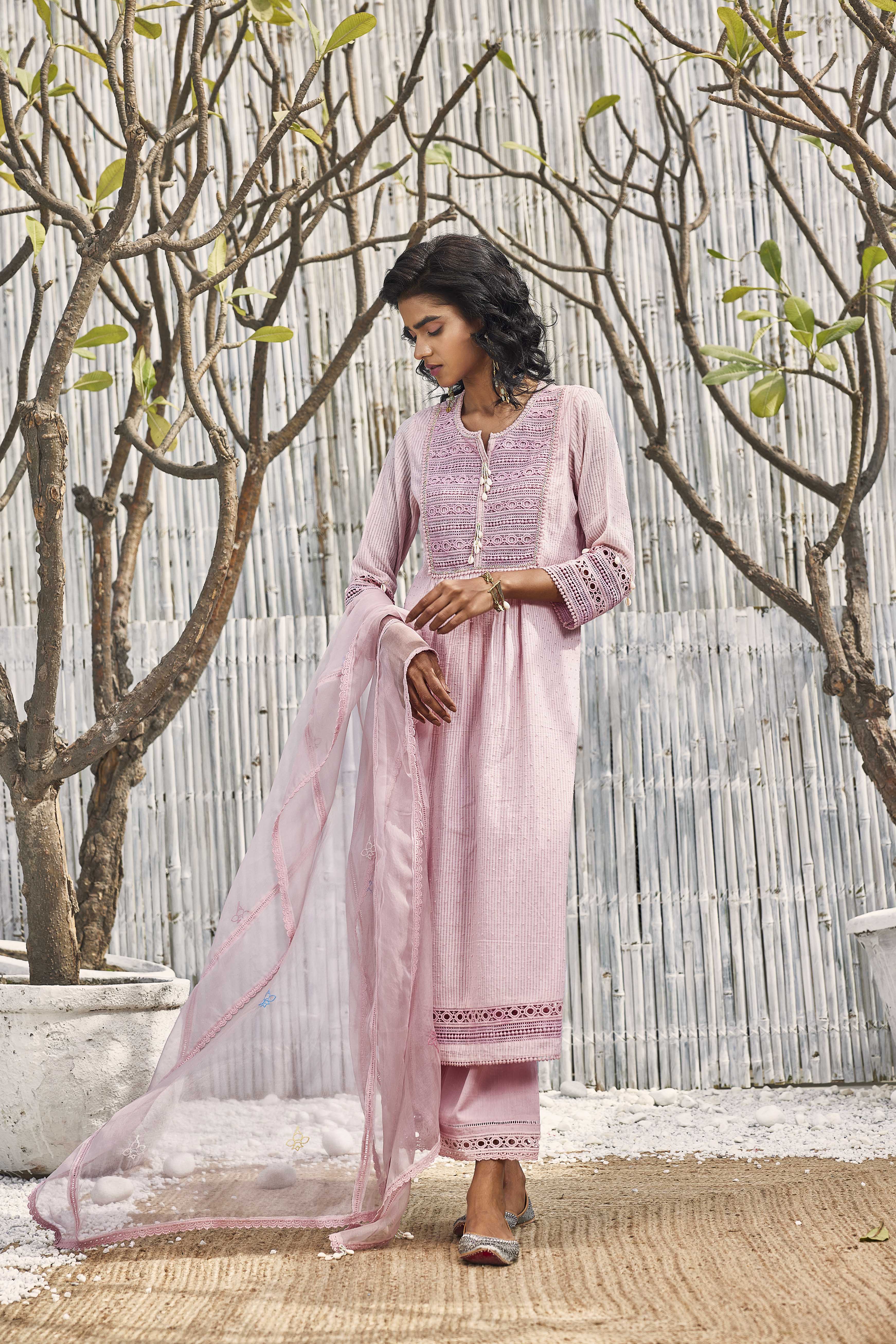 CY Charkhee Blush Pink Cotton Kurta With Palazzo Front 1