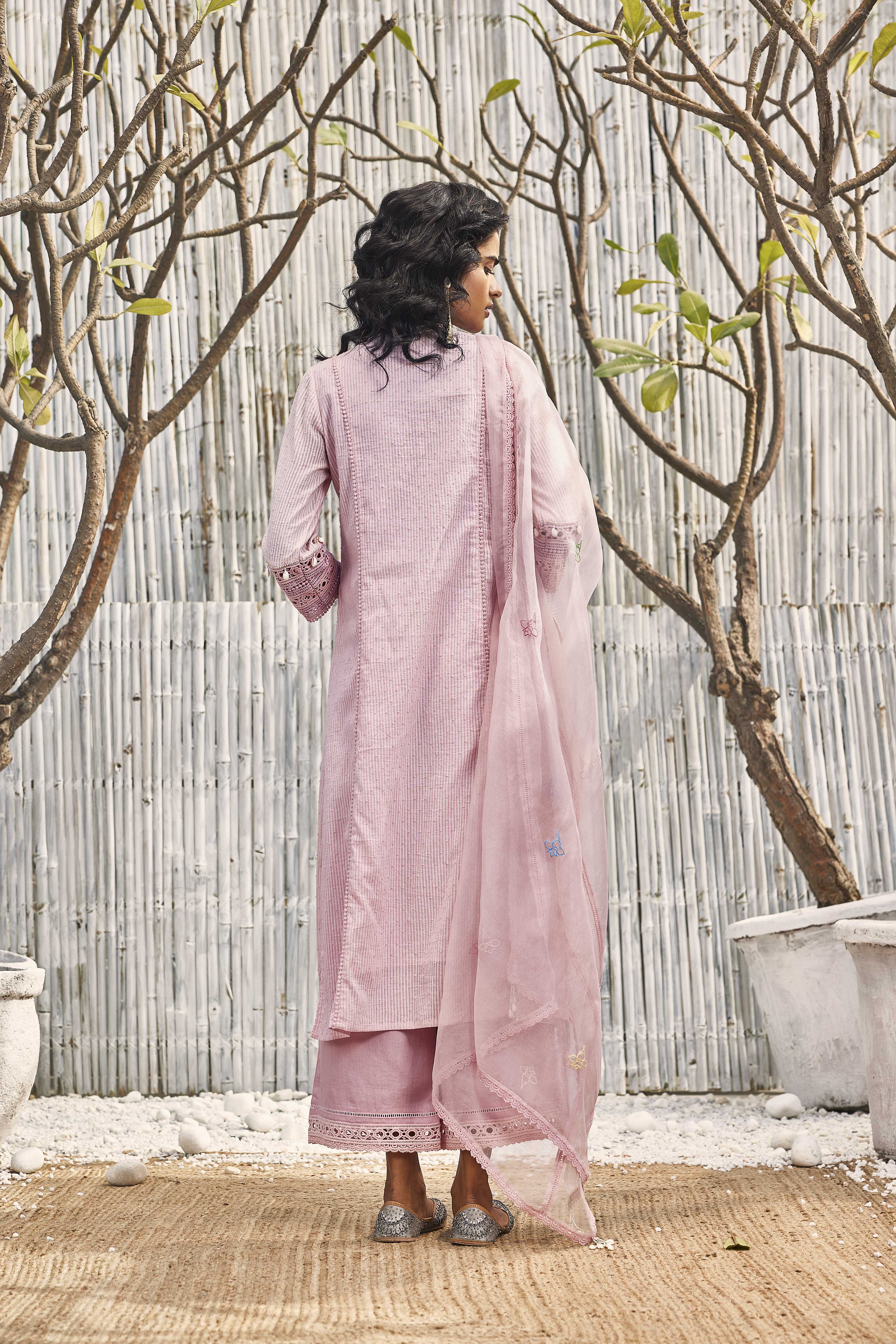 CY Charkhee Blush Pink Cotton Kurta With Palazzo Back 1