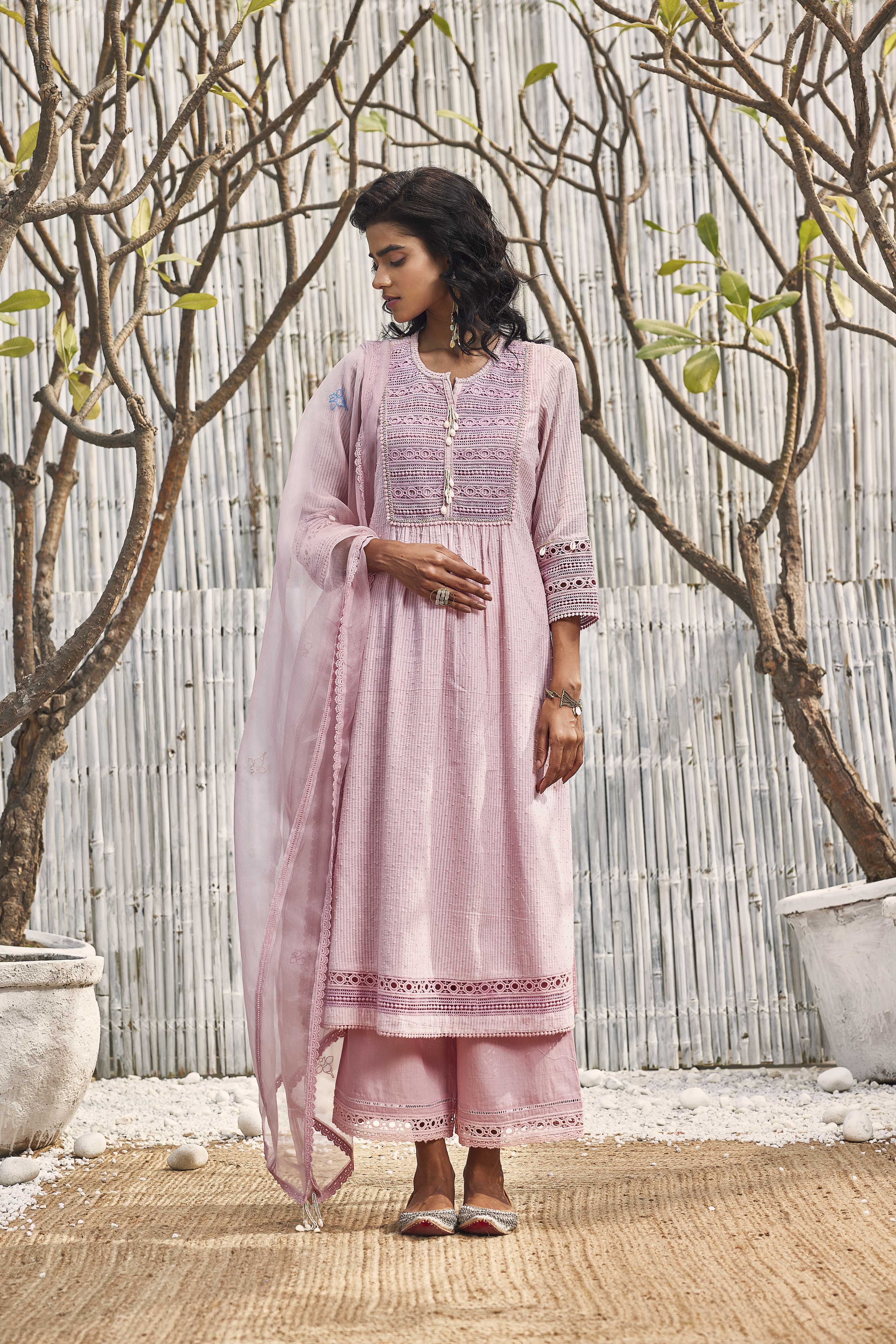 CY Charkhee Blush Pink Cotton Kurta With Palazzo Front 3