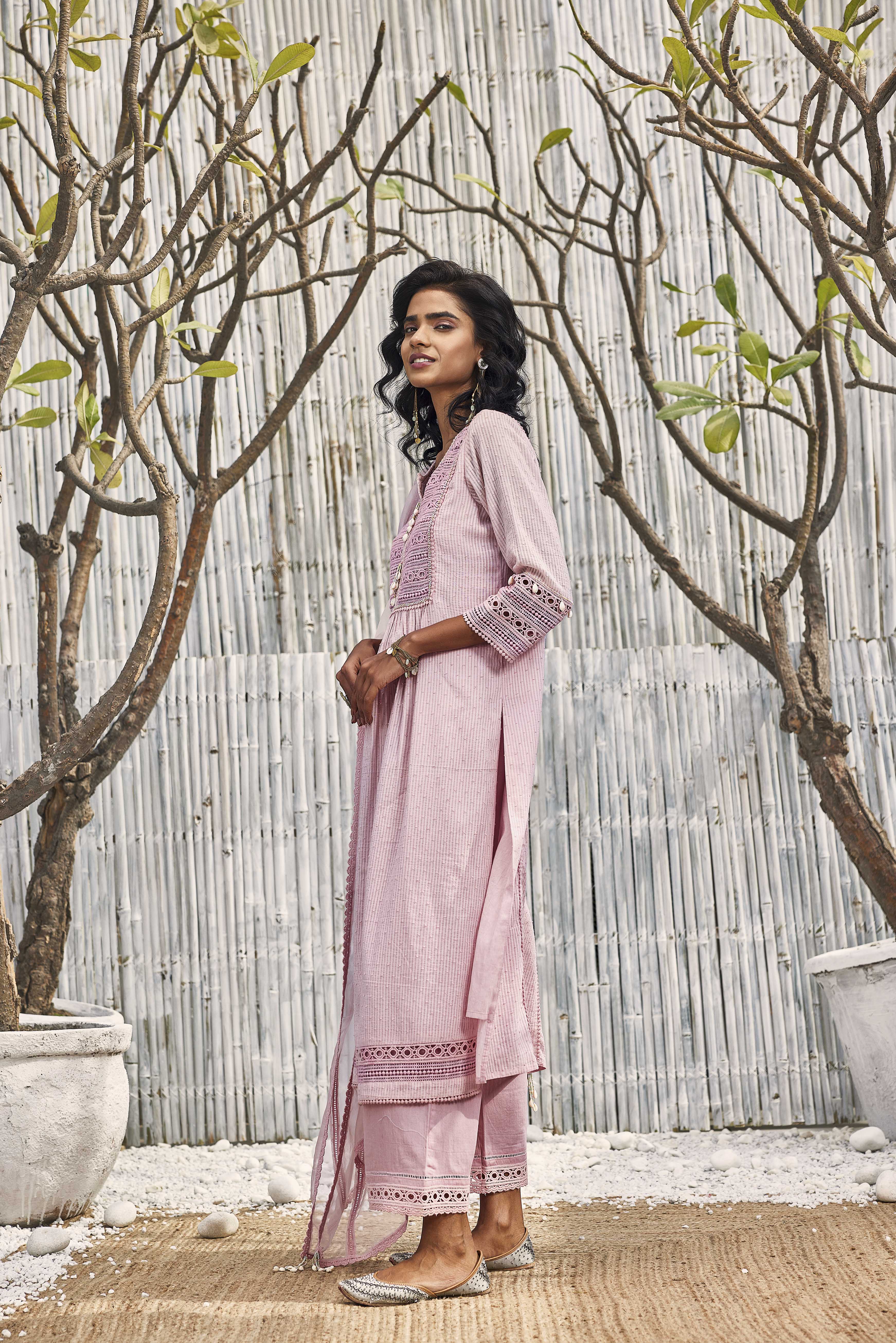 CY Charkhee Blush Pink Cotton Kurta With Palazzo Side 1