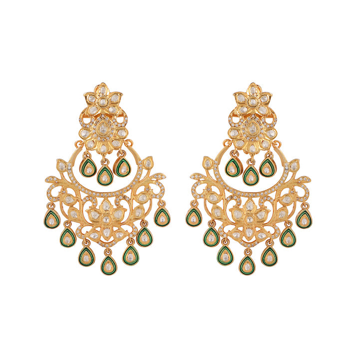 CY Sica Jewellery Green Enamelled Polki Earrings Front 2