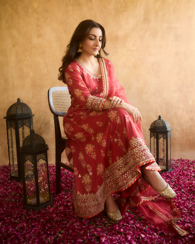 Soha Red Anarkali Set