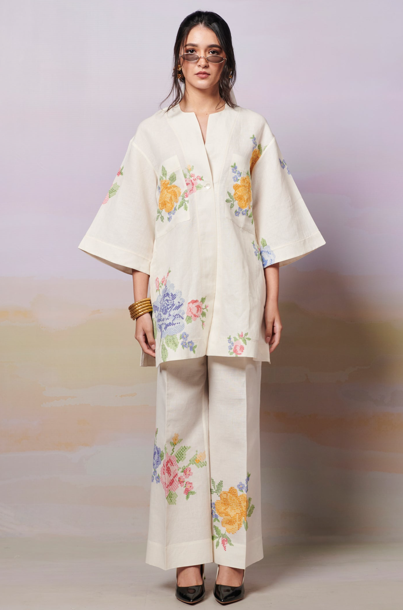 Summer Rose Kurta shirt And Trousers Co-Ord Set