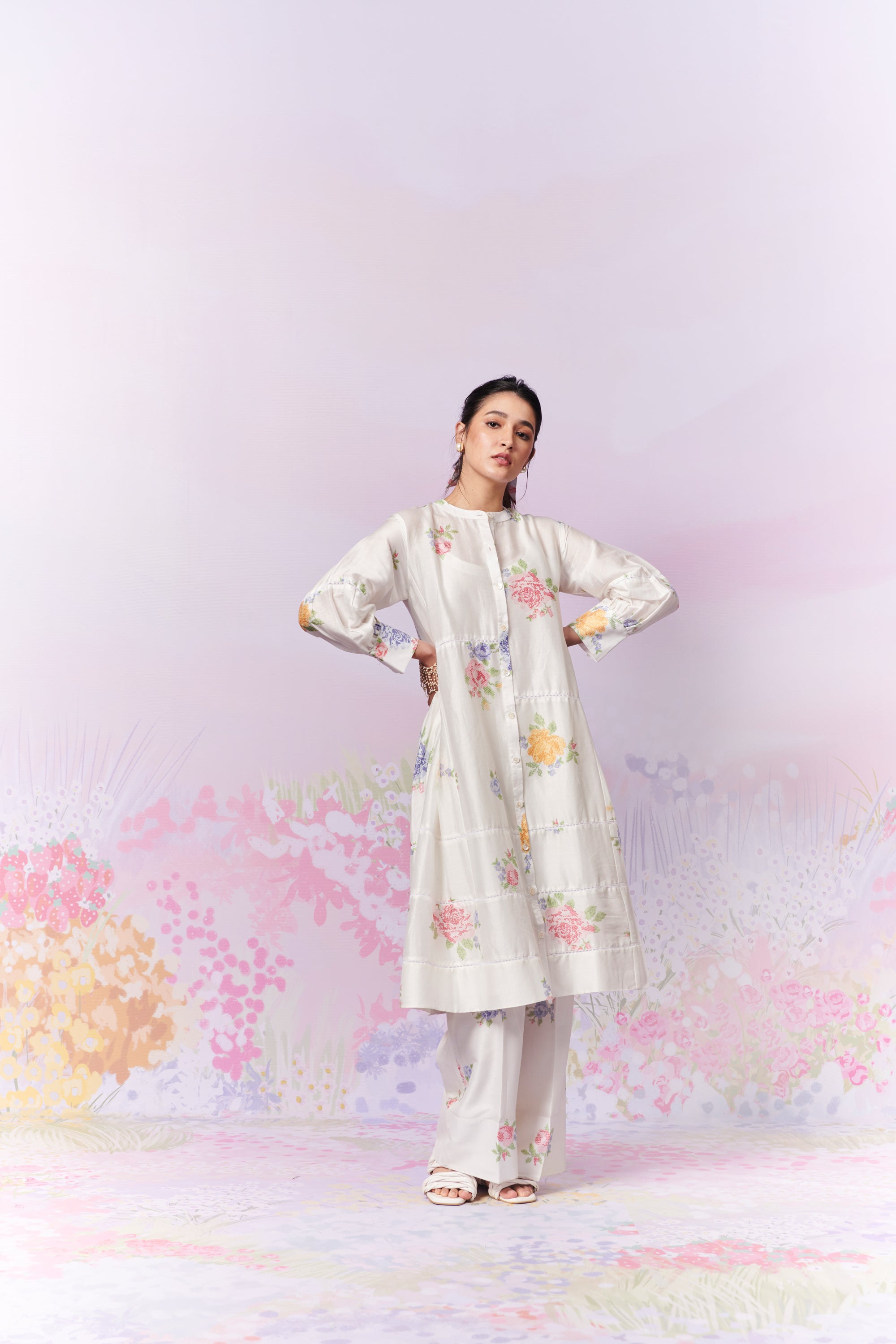 Summer Rose Kurta And Trousers Co-Ord Set