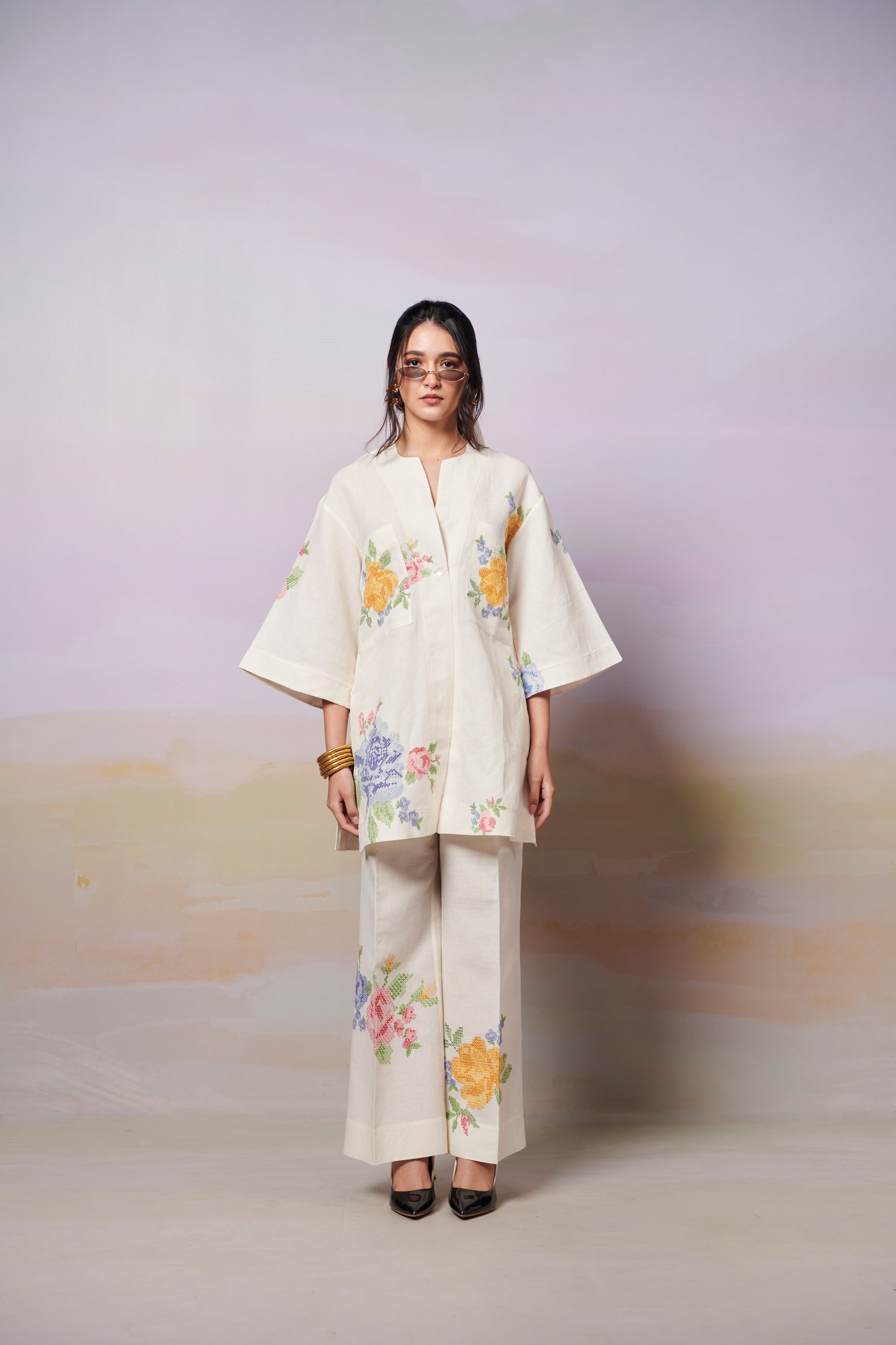 Summer Rose Kurta shirt And Trousers Co-Ord Set