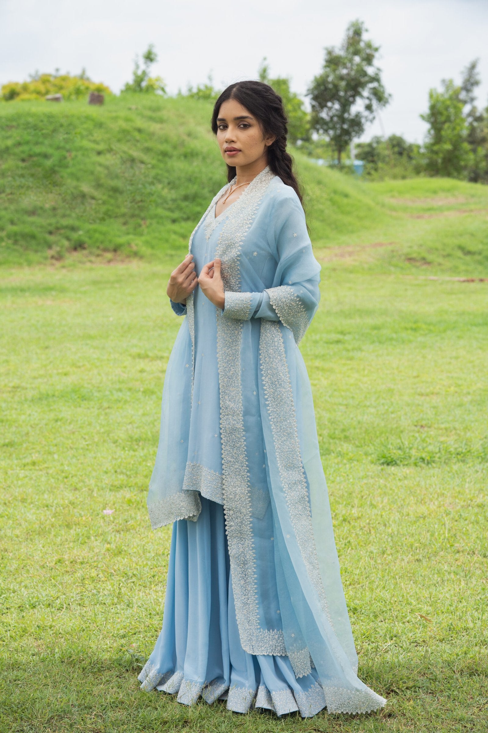 CY Kavita Agarwal Powder Blue Kurta Set Front 2