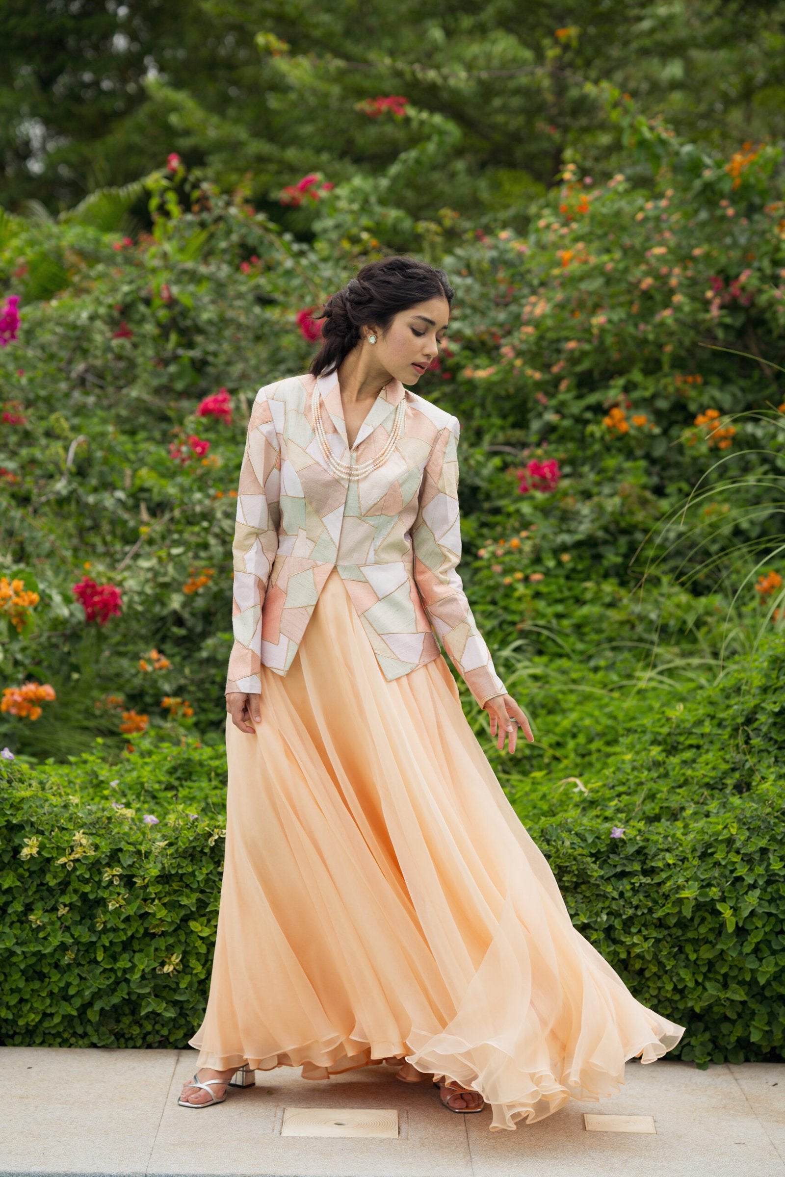 CY Kavita Agarwal Patch Work Jacket And Organza Skirt Front 3