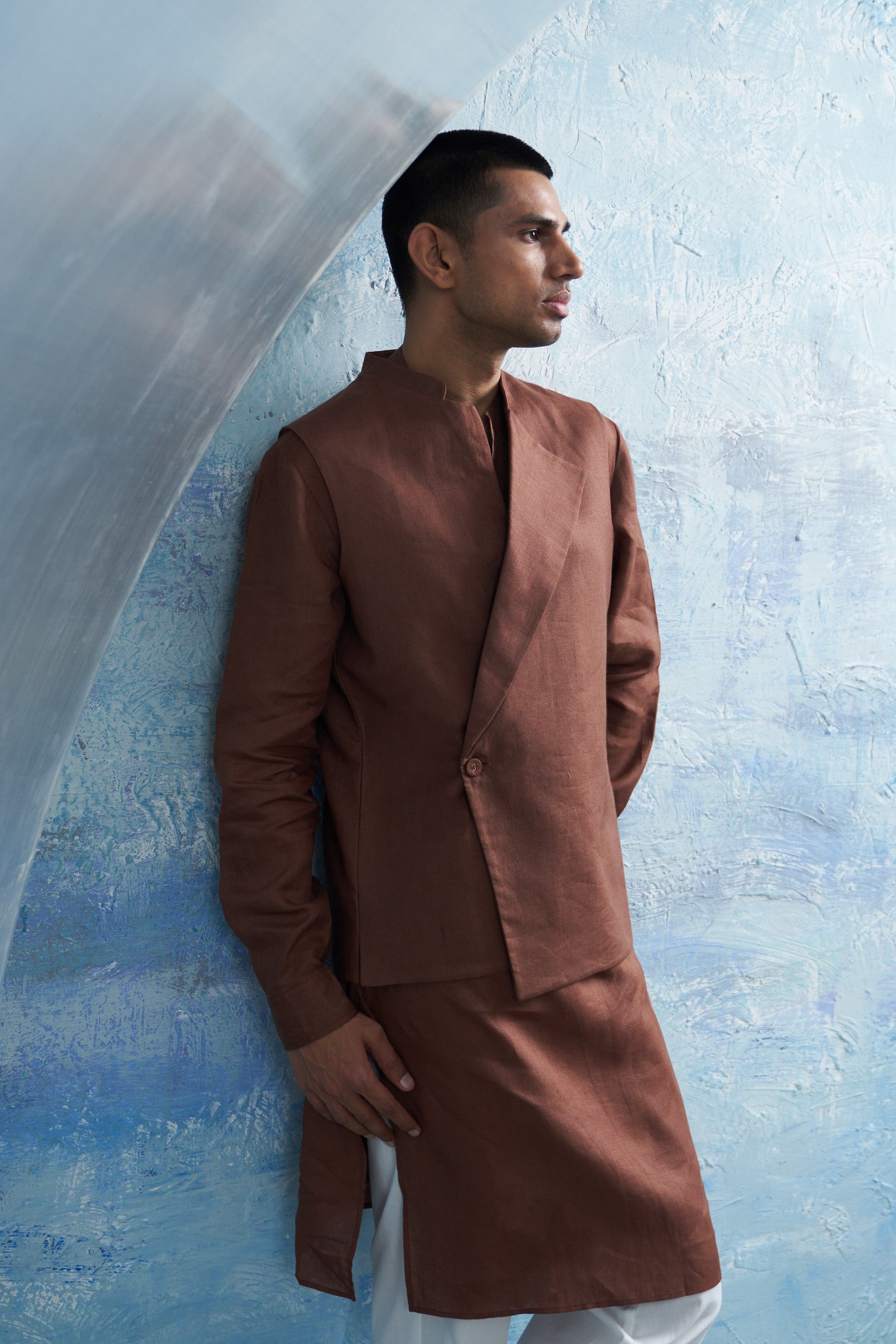 CY Charkhee Woody Brown Straight Kurta And Jacket Side 1