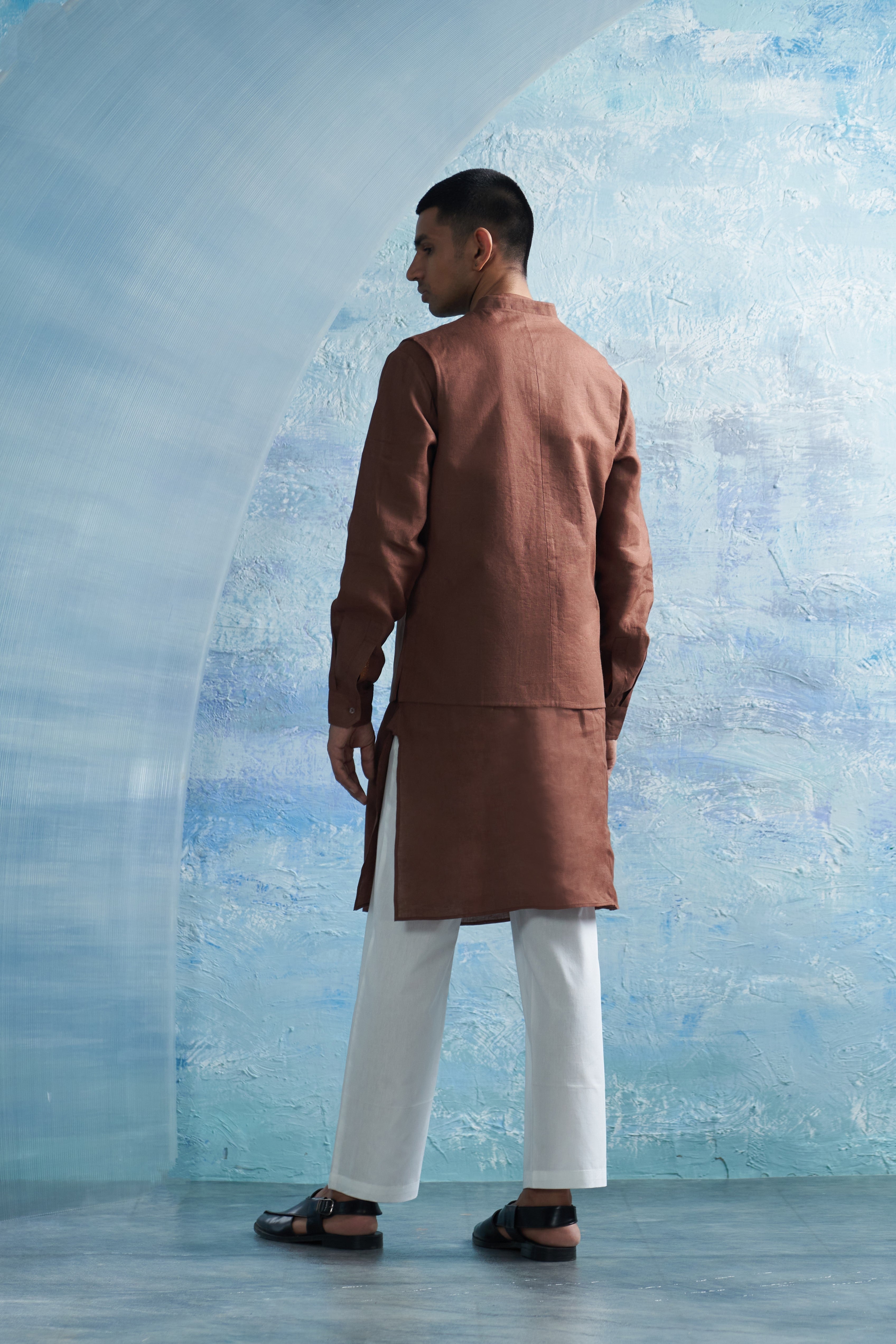 CY Charkhee Woody Brown Straight Kurta And Jacket Back 1