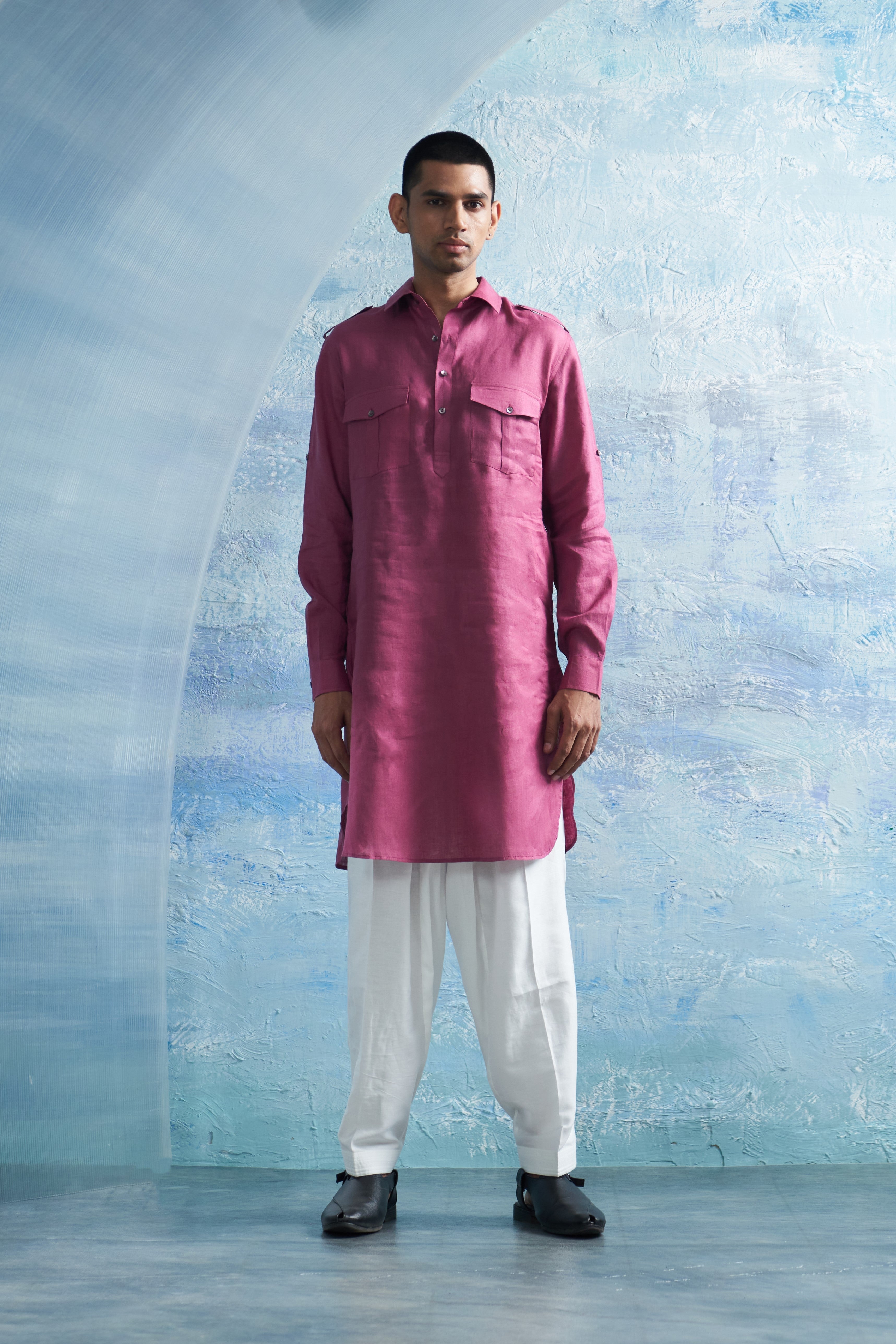 CY Charkhee Aura Grape Pink Linen Pathani Front 1