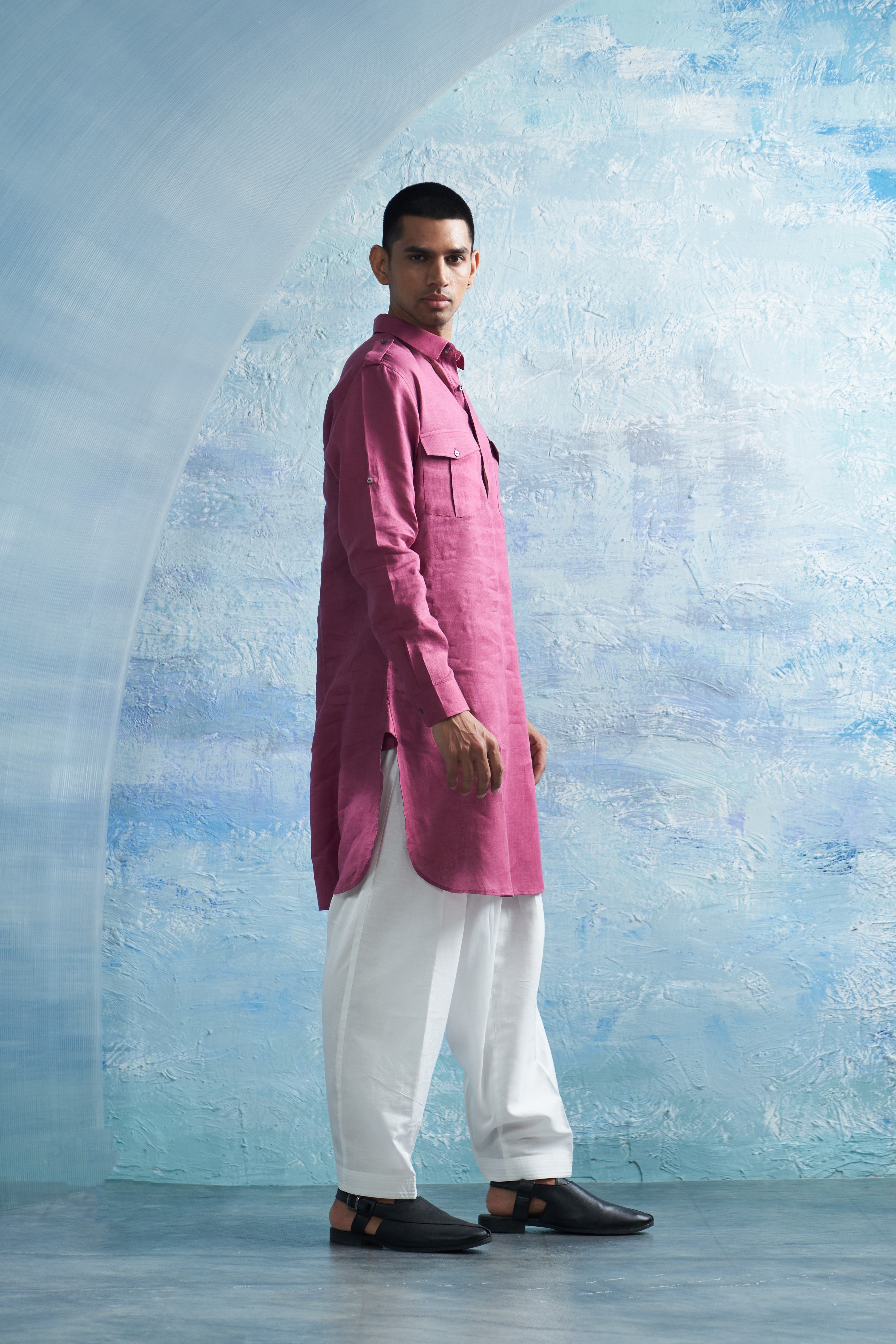 CY Charkhee Aura Grape Pink Linen Pathani Side 1