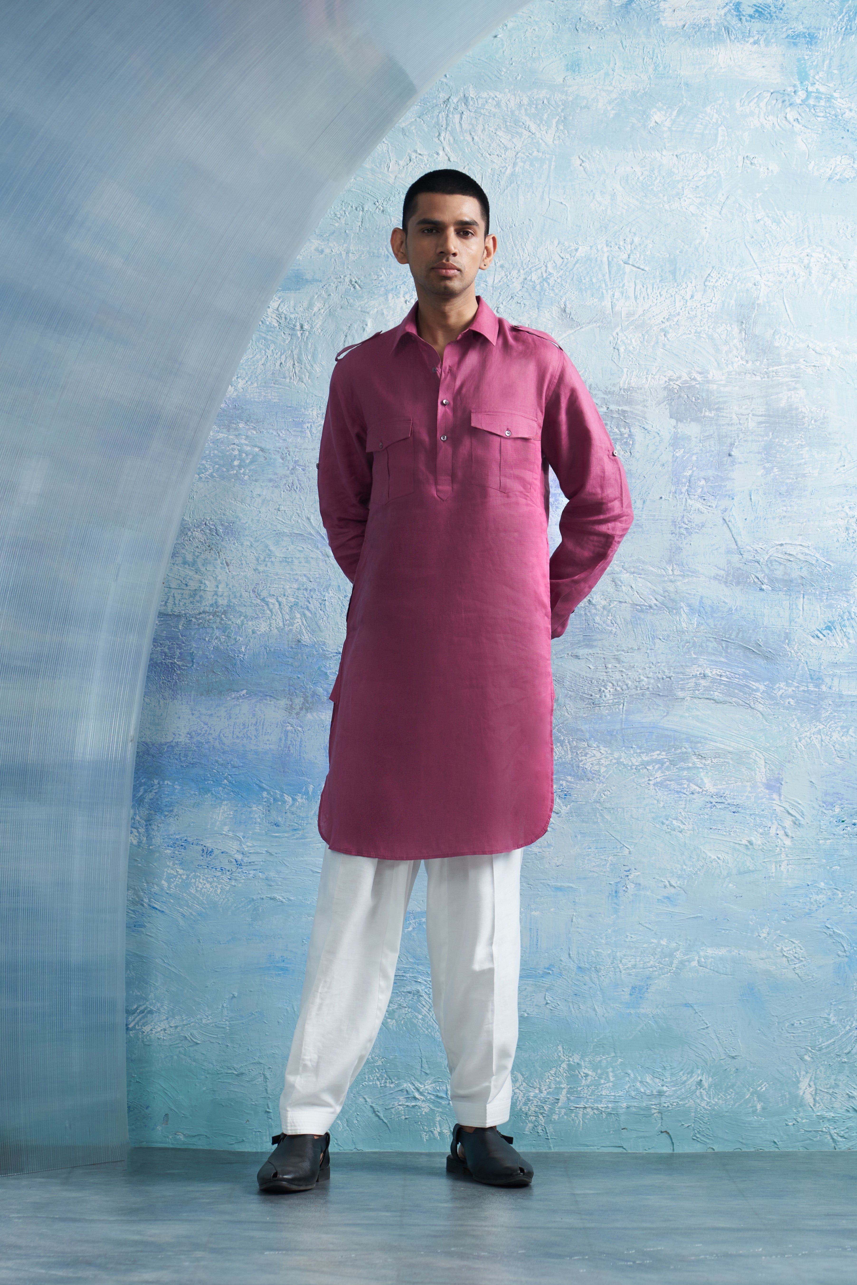 CY Charkhee Aura Grape Pink Linen Pathani Front 2