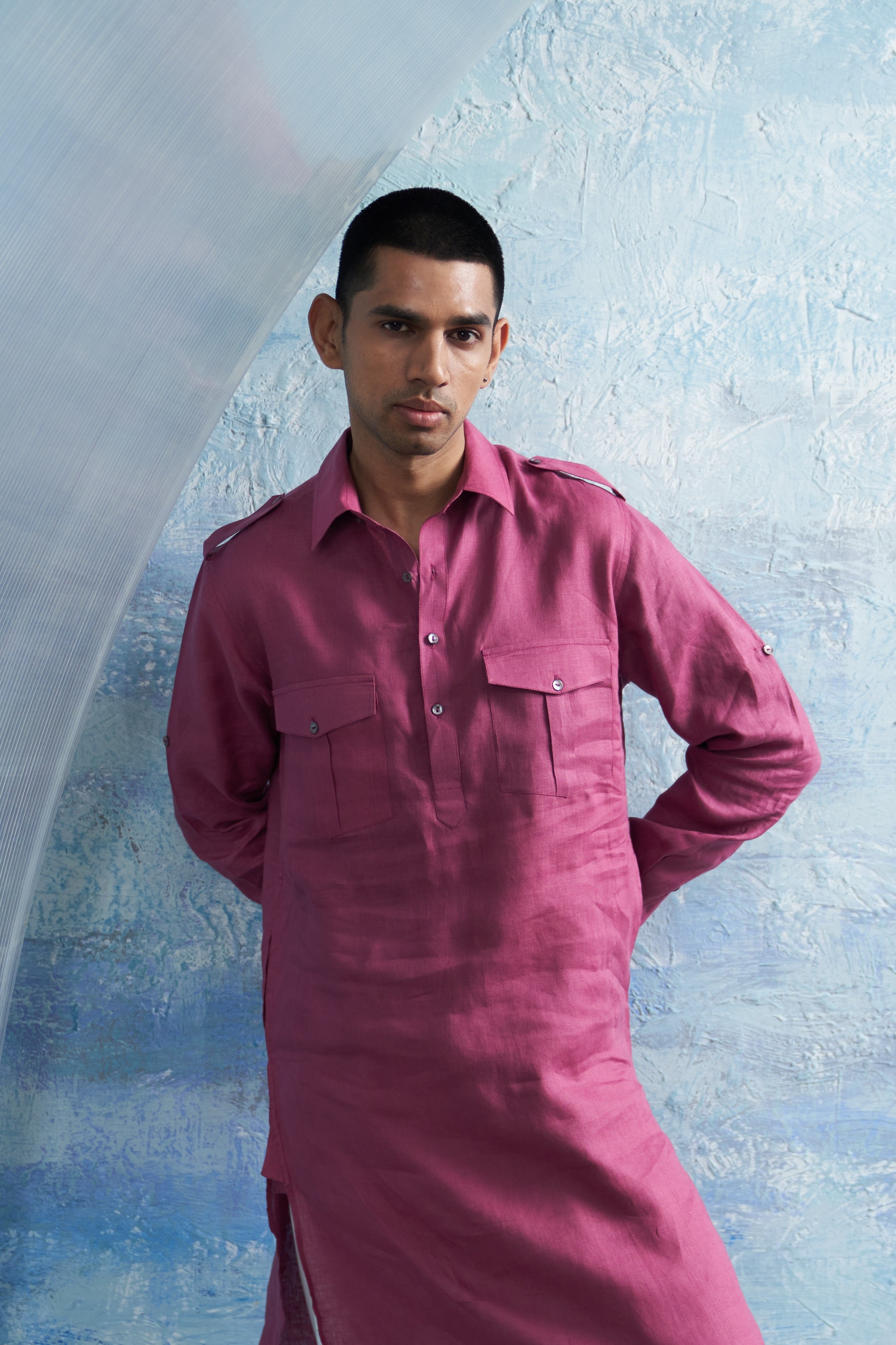 CY Charkhee Aura Grape Pink Linen Pathani Closeup 1