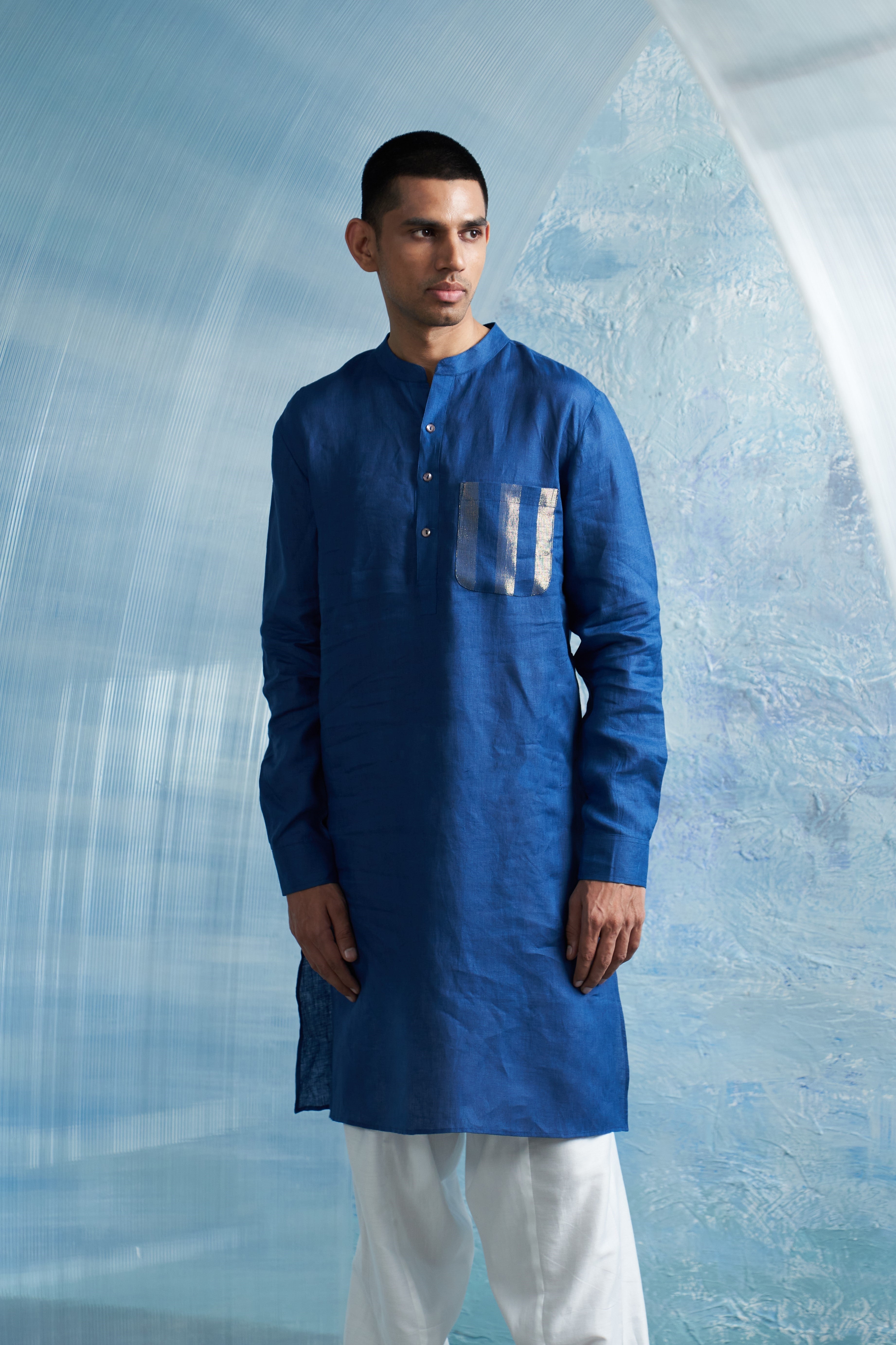 CY Charkhee Royal Blue Straight Kurta And Jacket Front 2