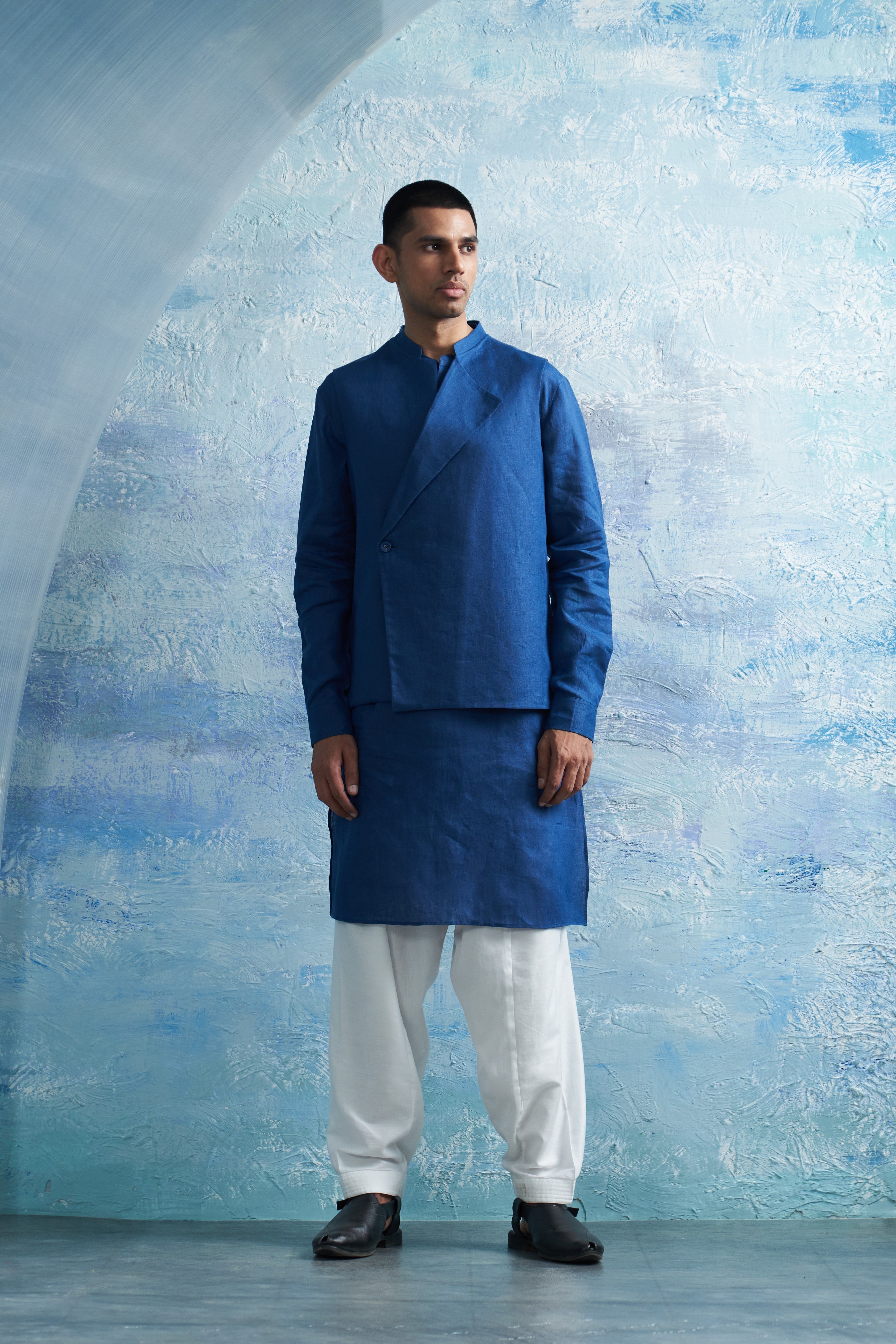 CY Charkhee Royal Blue Straight Kurta And Jacket Front 1