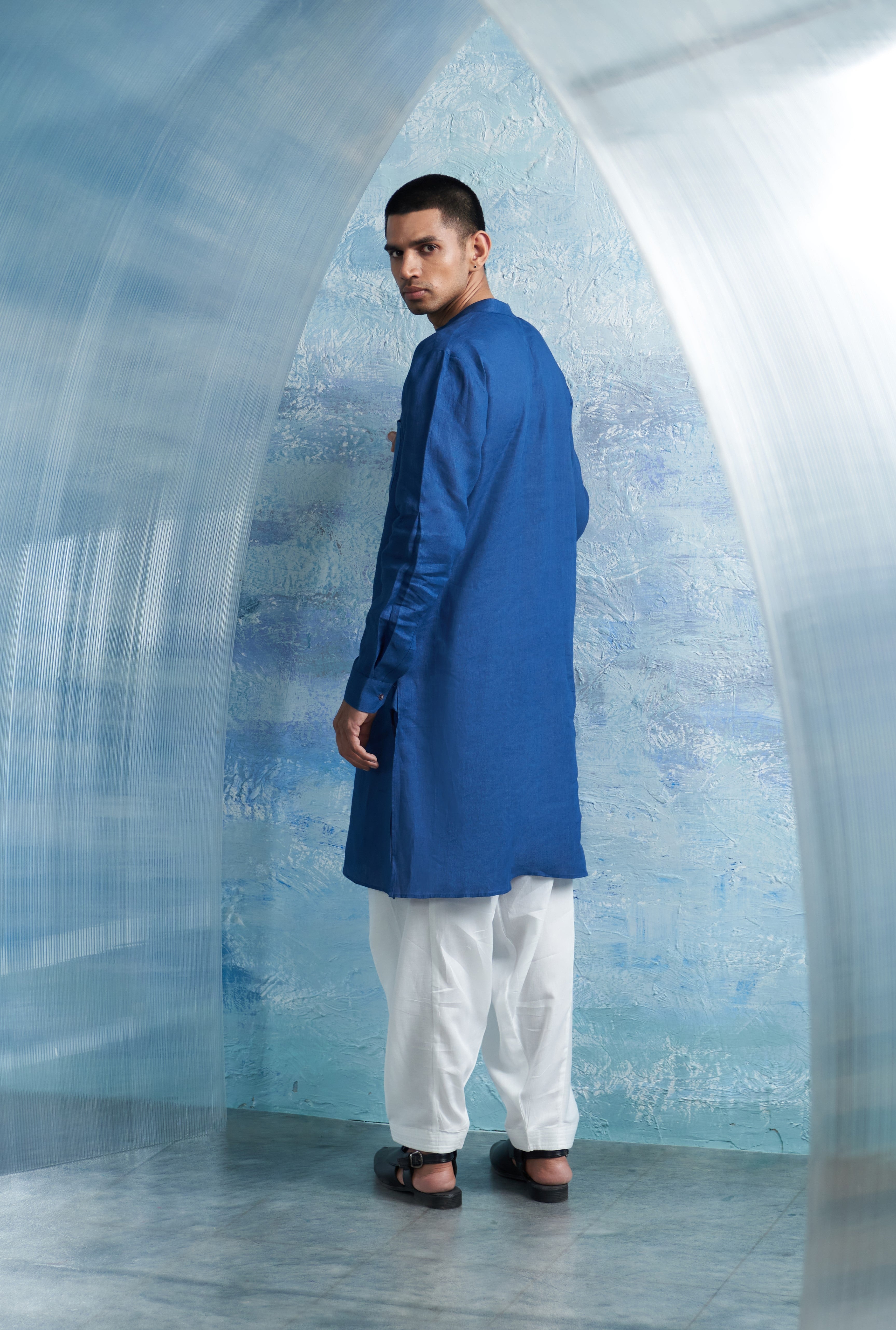 CY Charkhee Royal Blue Straight Kurta And Jacket Back 1