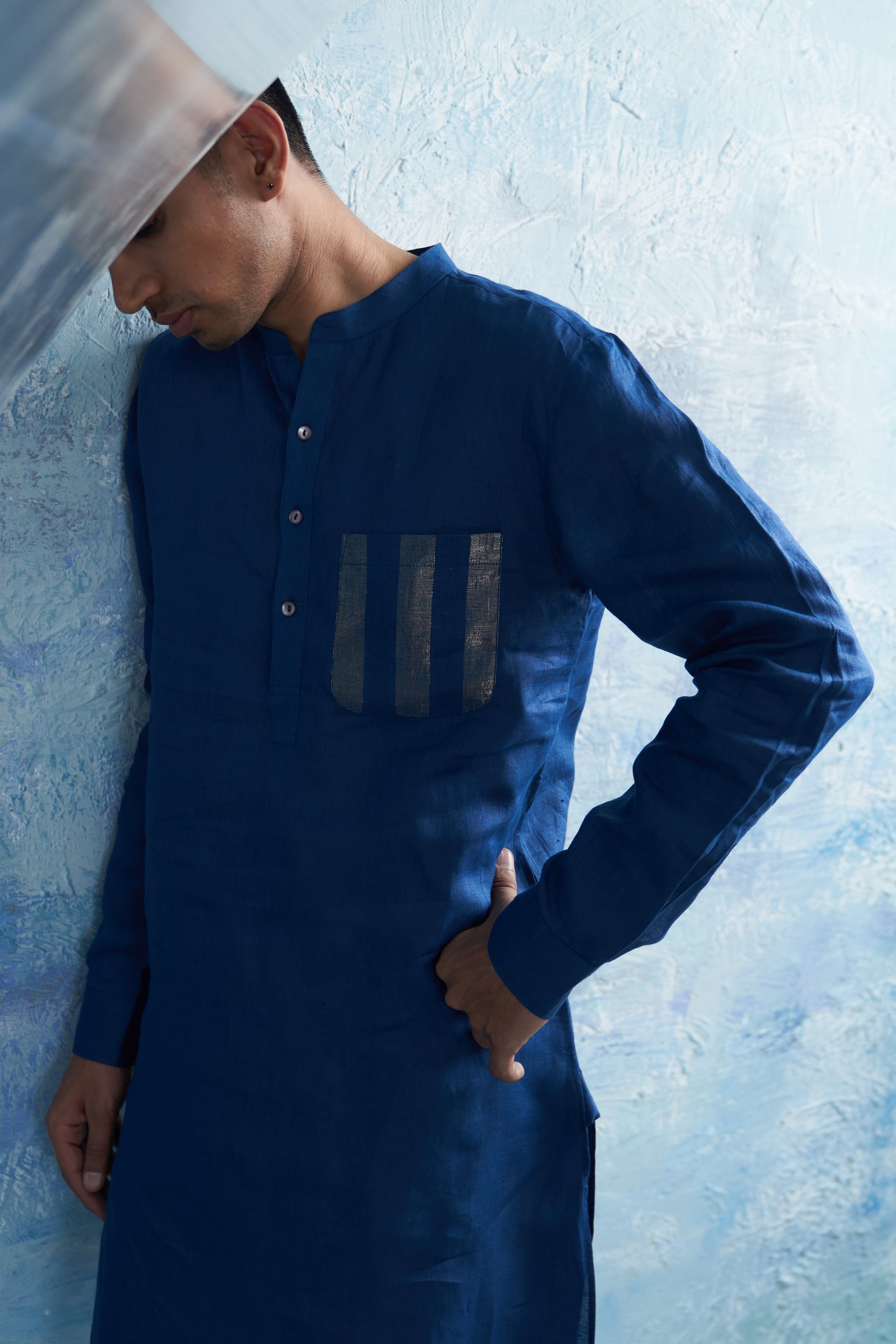 CY Charkhee Royal Blue Straight Kurta Closeup 2