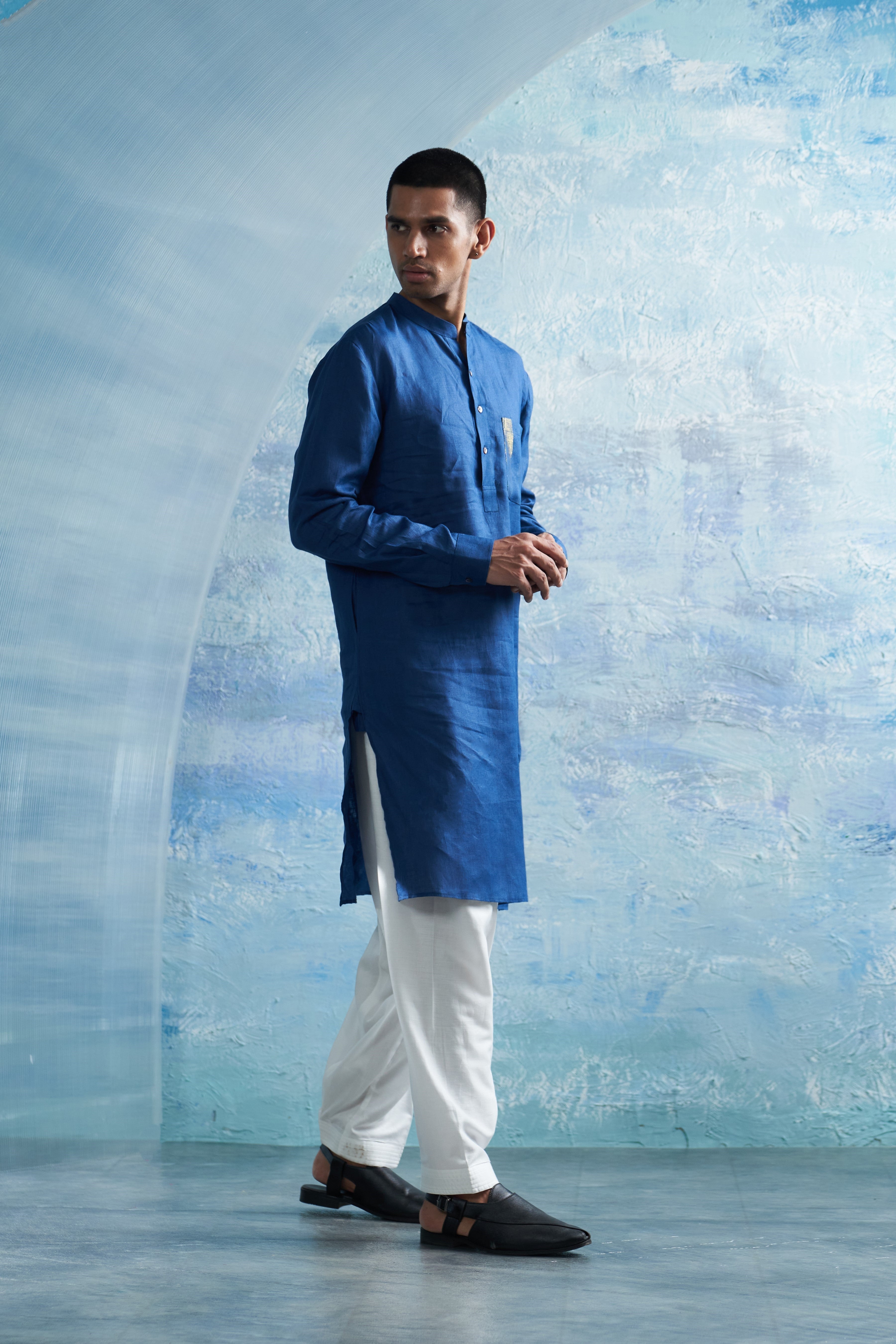 CY Charkhee Royal Blue Straight Kurta Side 1