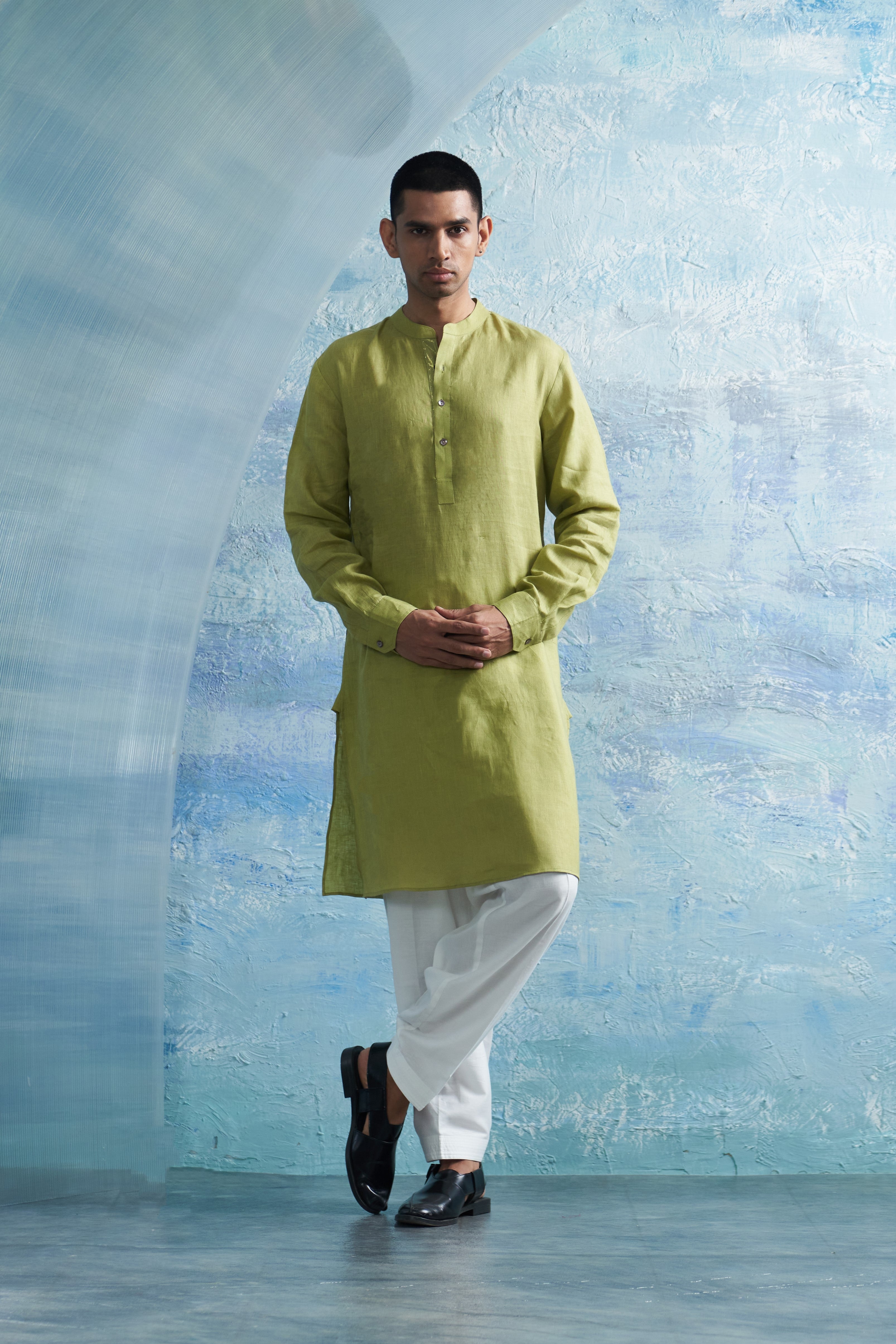 CY Charkhee Aura Sheen Green Straight Kurta Front 1