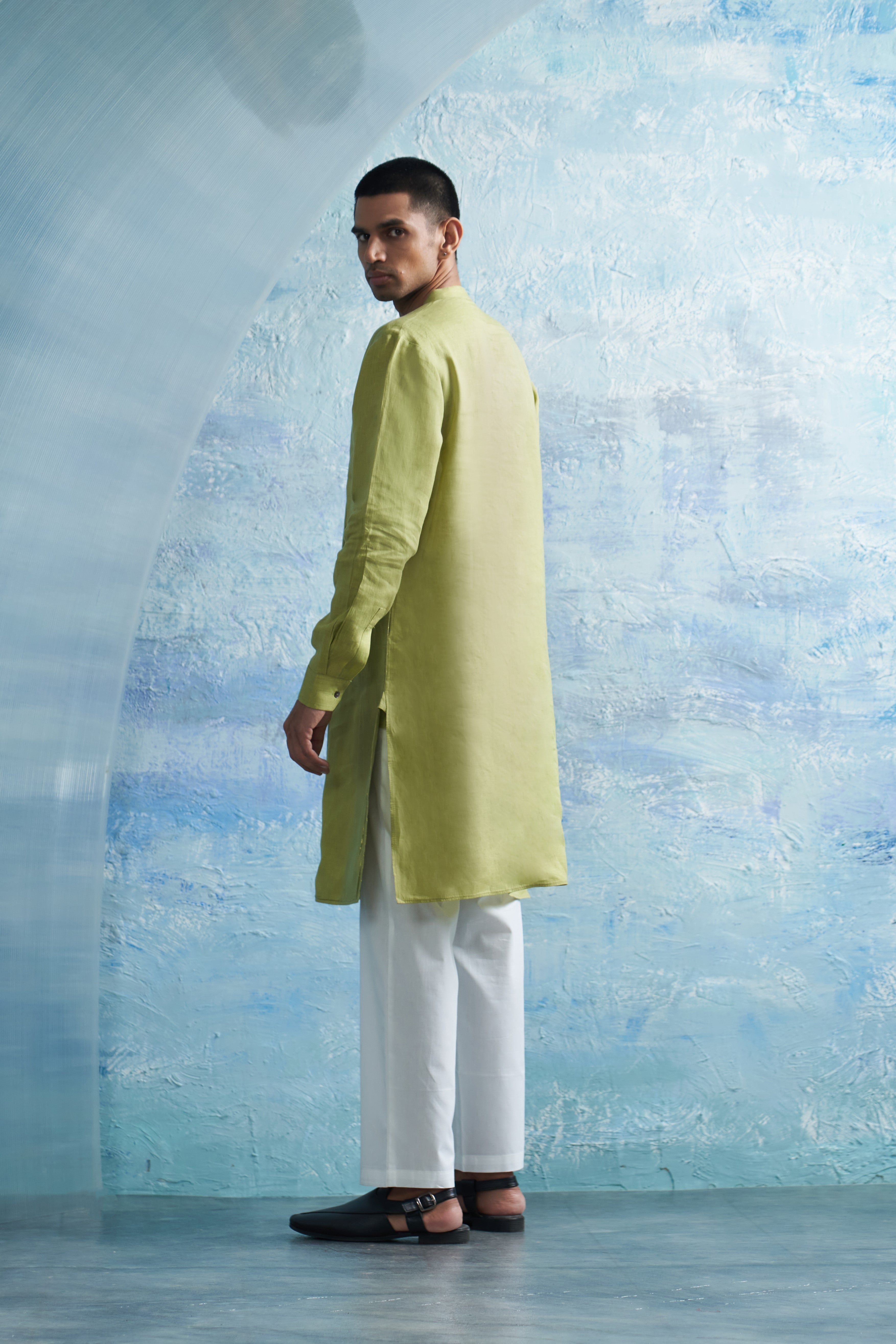 CY Charkhee Aura Sheen Green Straight Kurta Back 1