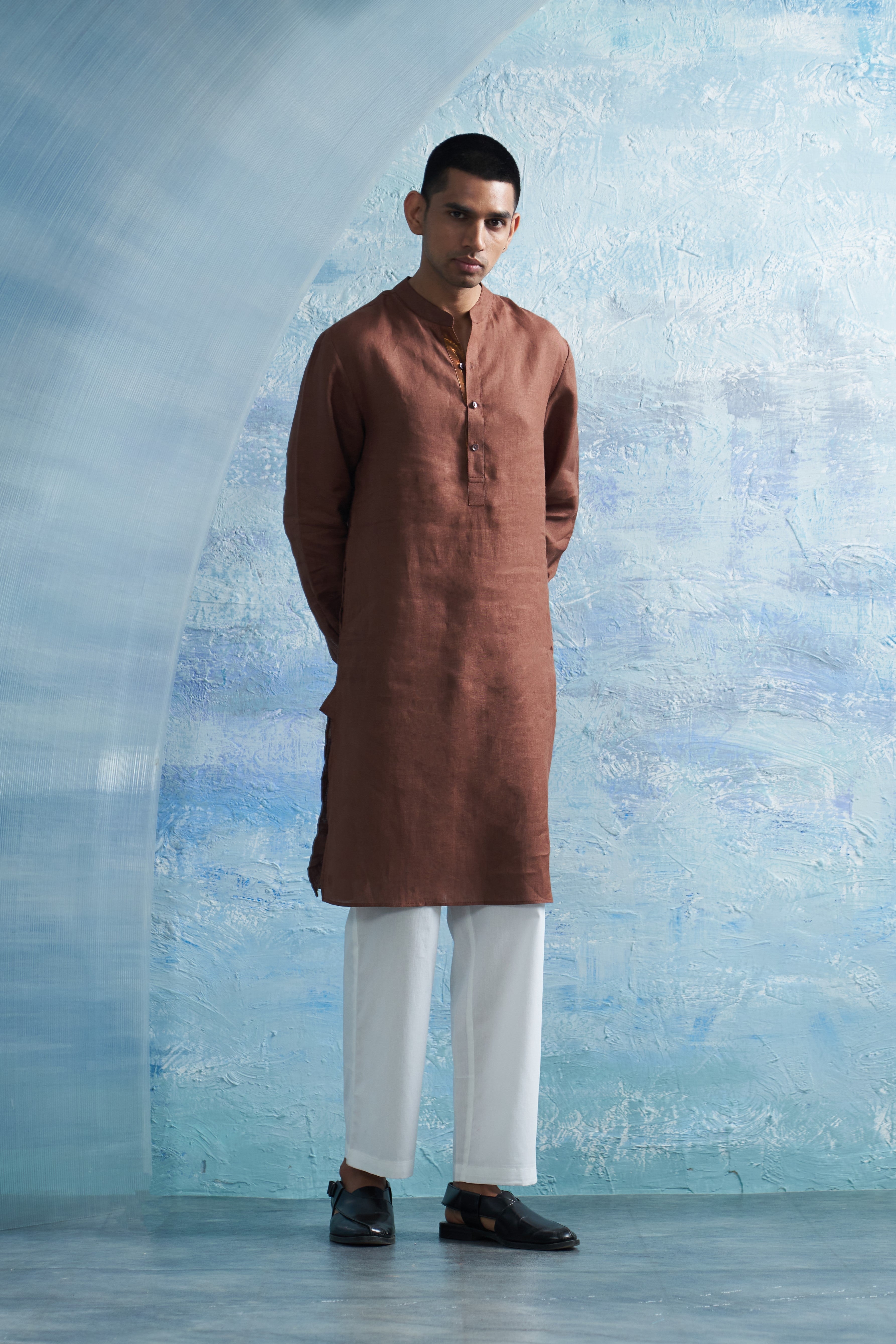 CY Charkhee Woody Brown Straight Kurta And Jacket Front 2