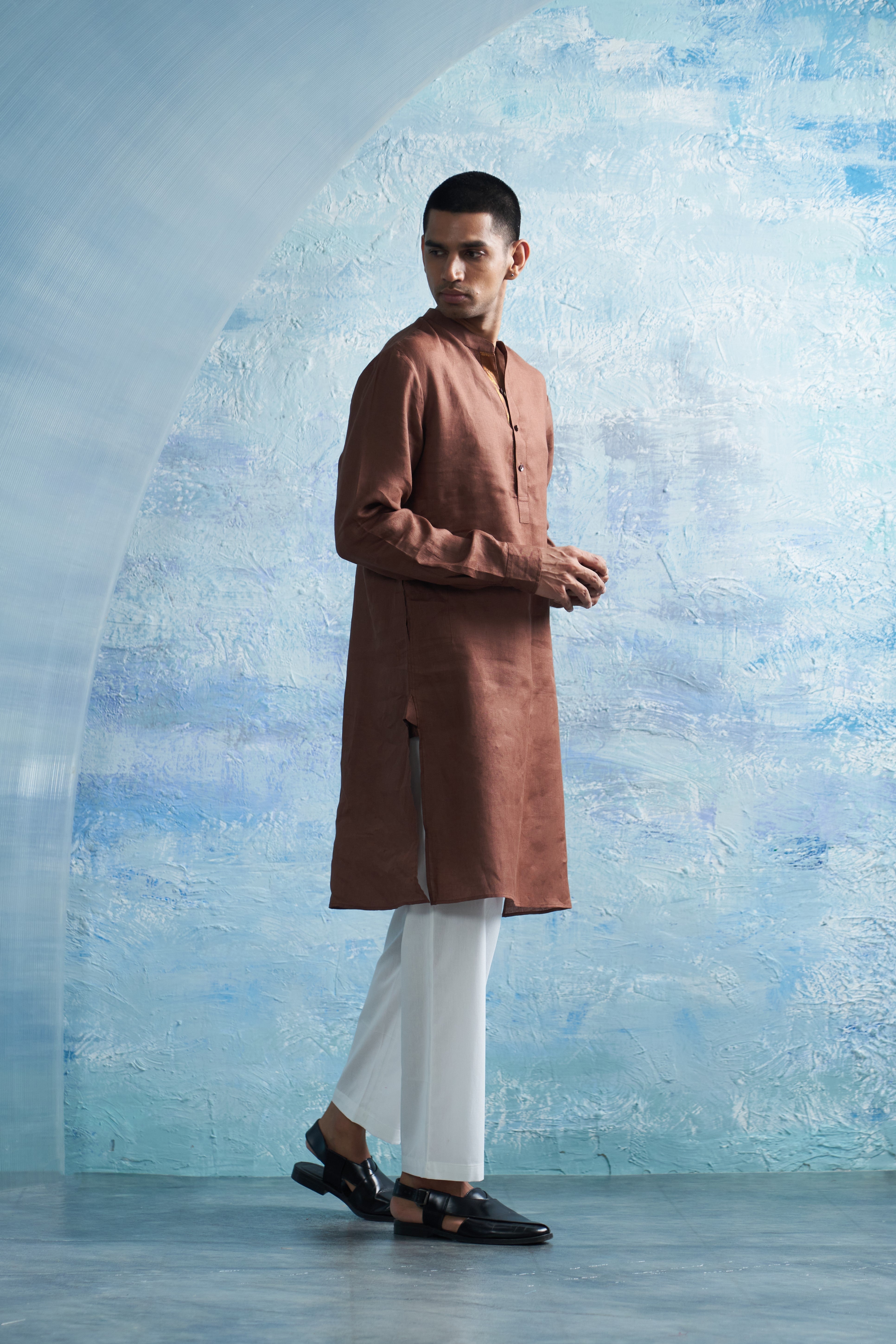 CY Charkhee Woody Brown Straight Kurta Side 1