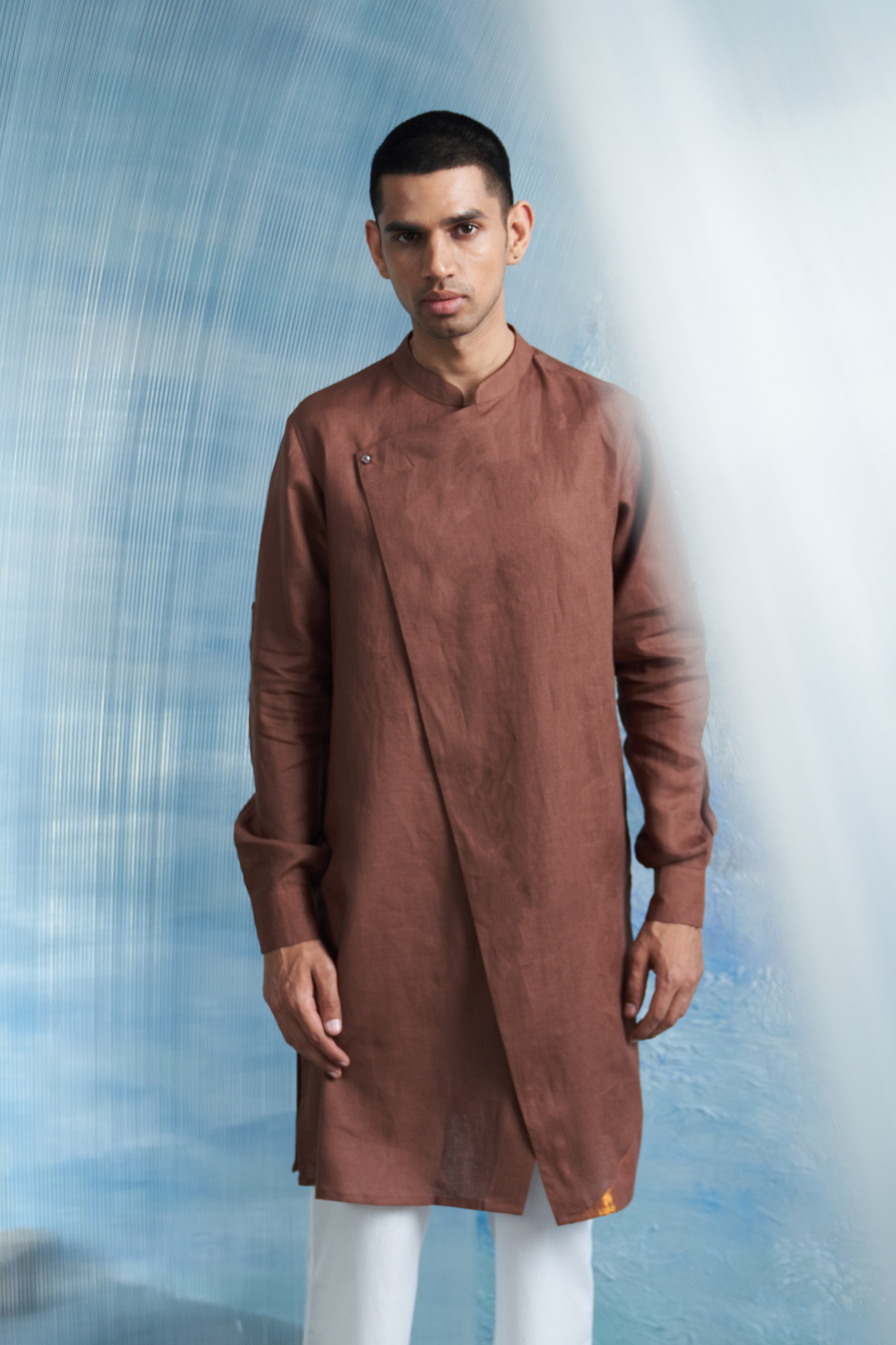 CY Charkhee Woody Brown Placket Kurta And Jacket Closeup 1