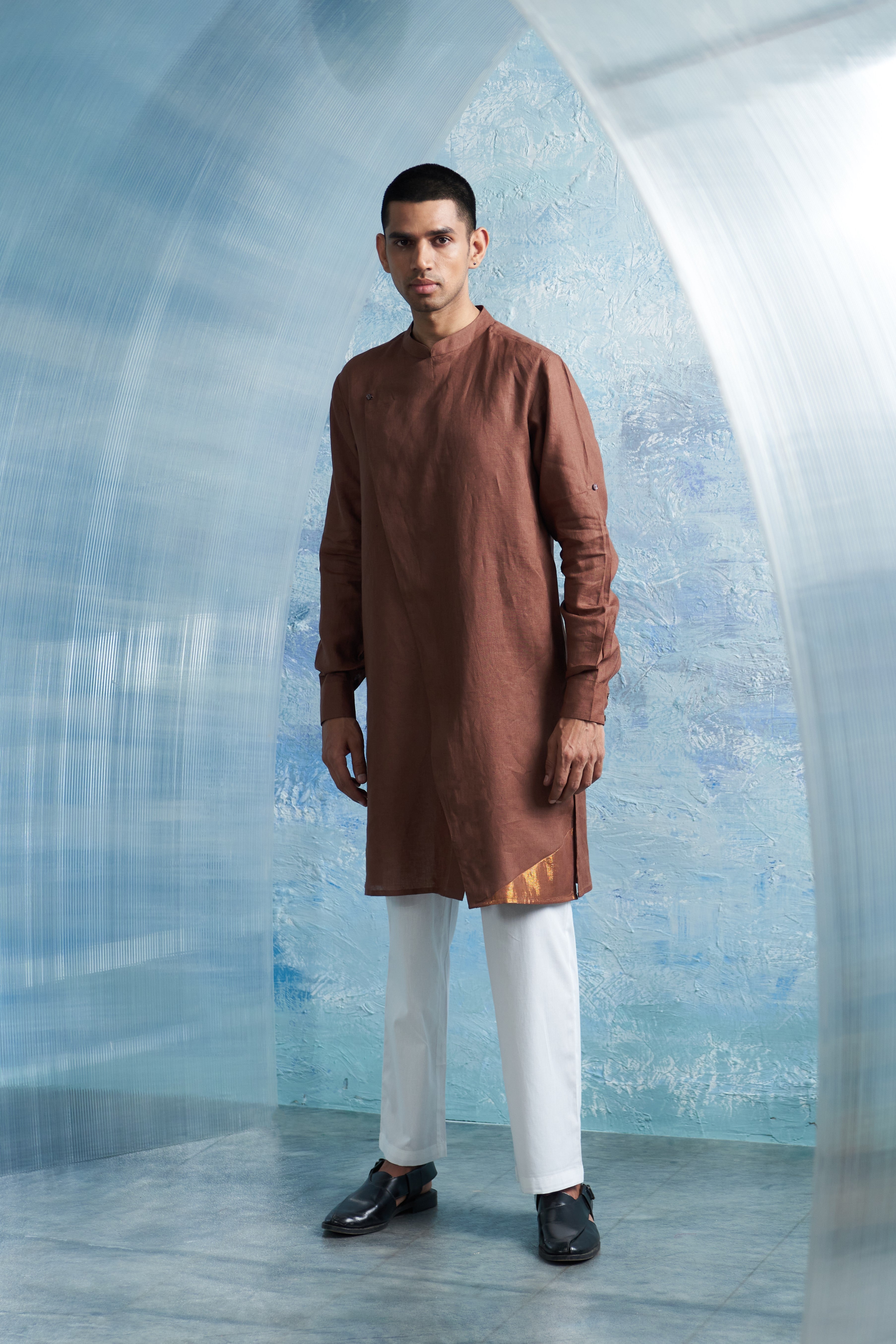 CY Charkhee Woody Brown Placket Kurta And Jacket Side 1