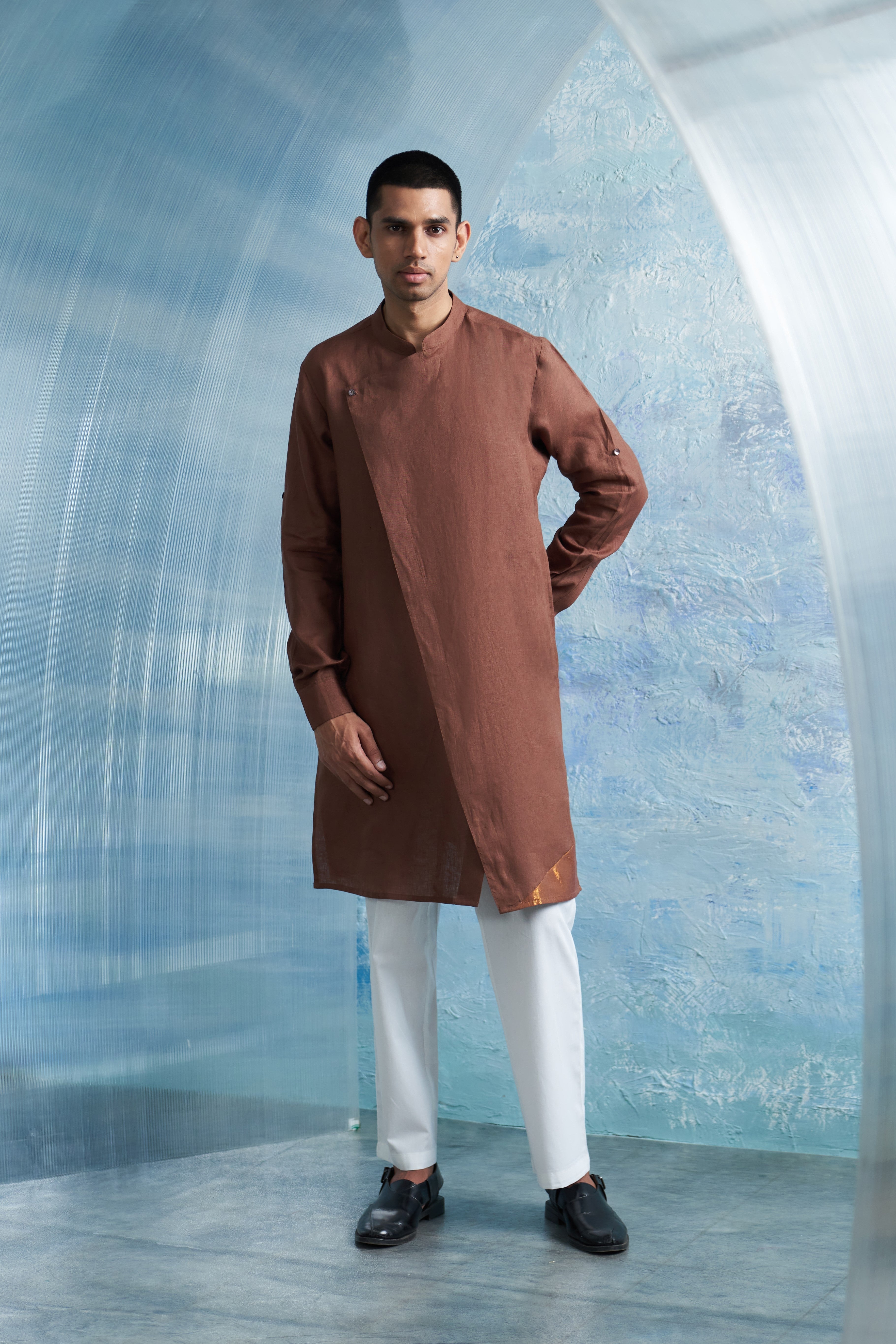 CY Charkhee Aura Woody Brown Slant Kurta Front 1