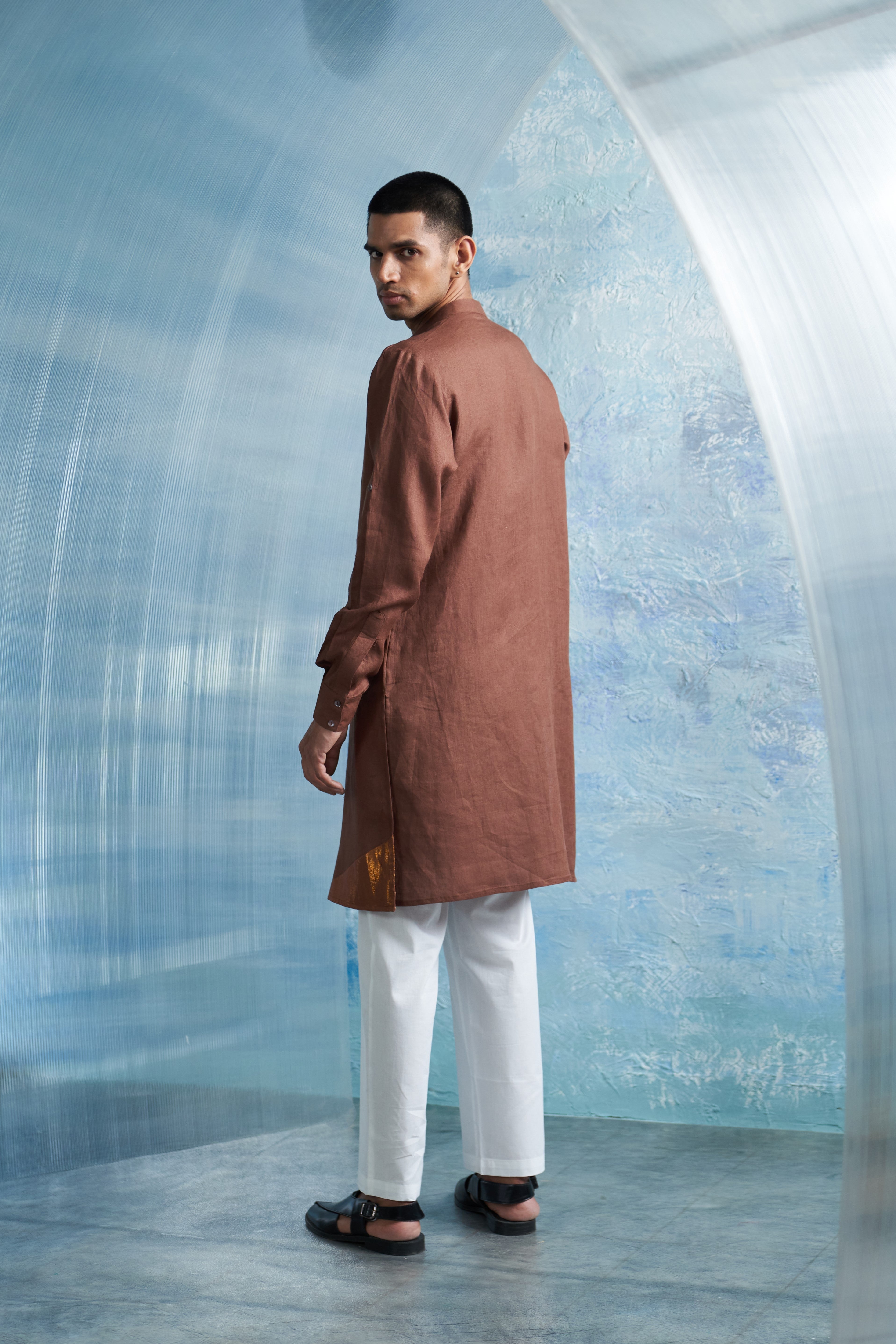 CY Charkhee Aura Woody Brown Slant Kurta Back 1