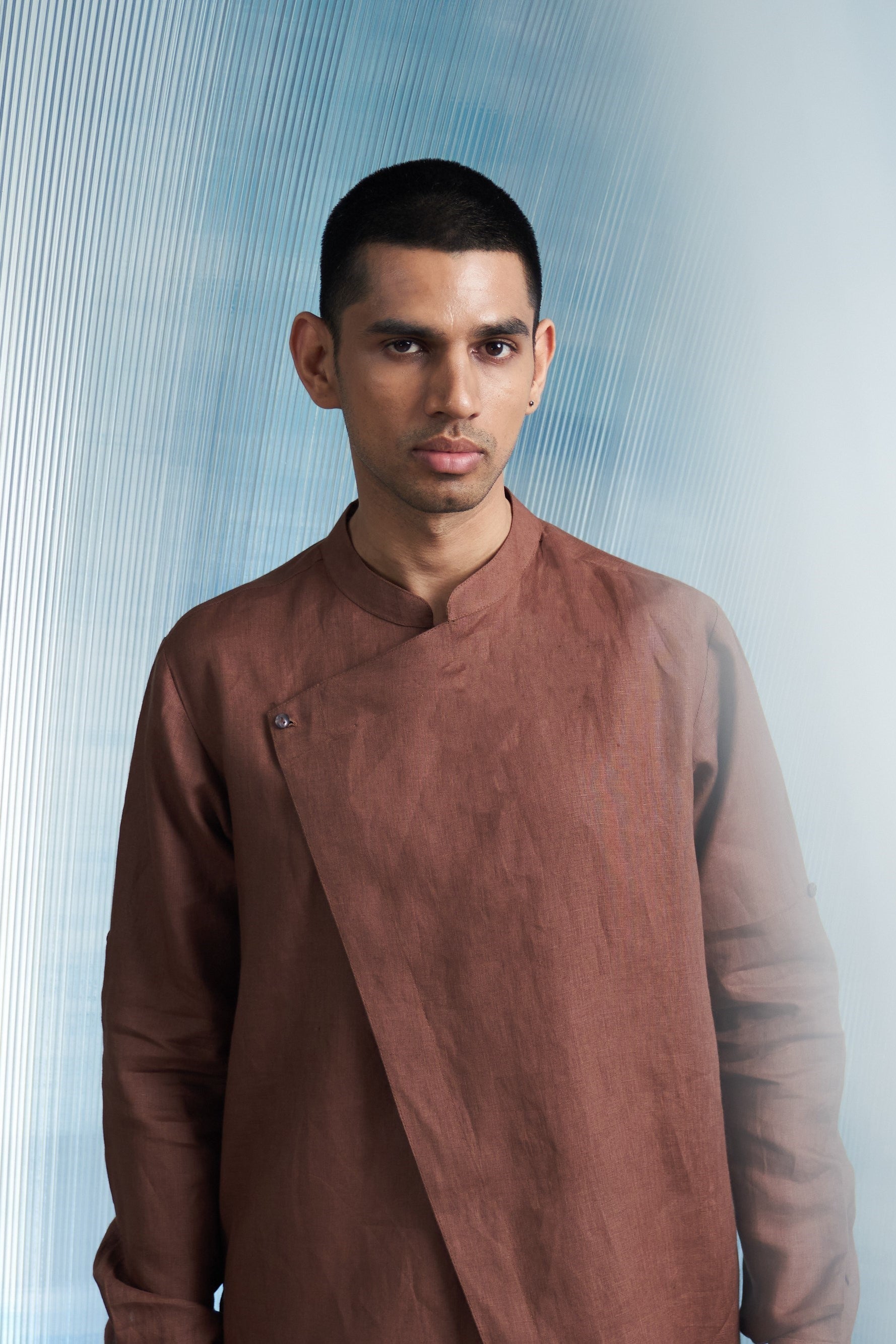 CY Charkhee Aura Woody Brown Slant Kurta Closeup 1