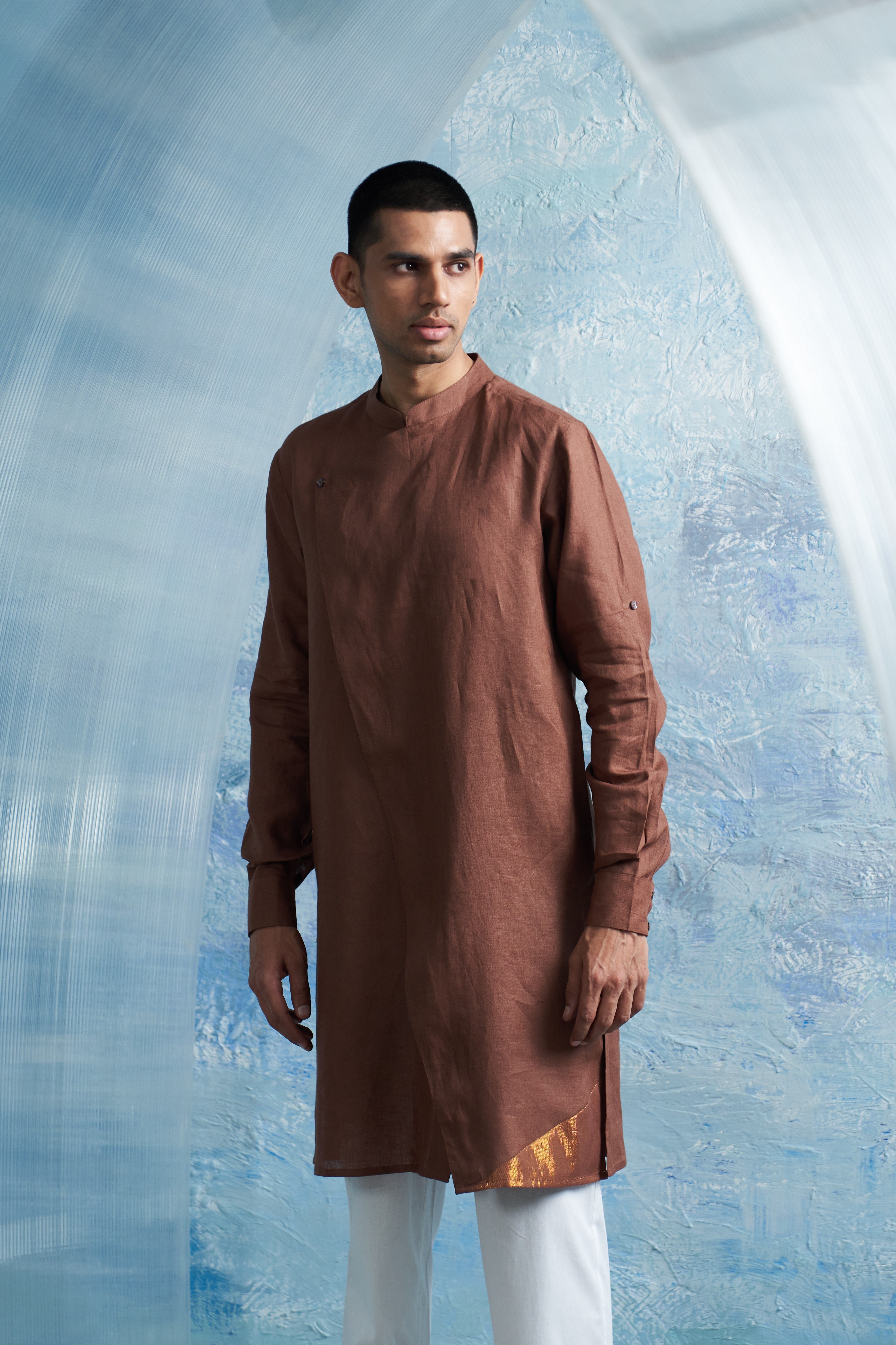 CY Charkhee Aura Woody Brown Slant Kurta Side 2