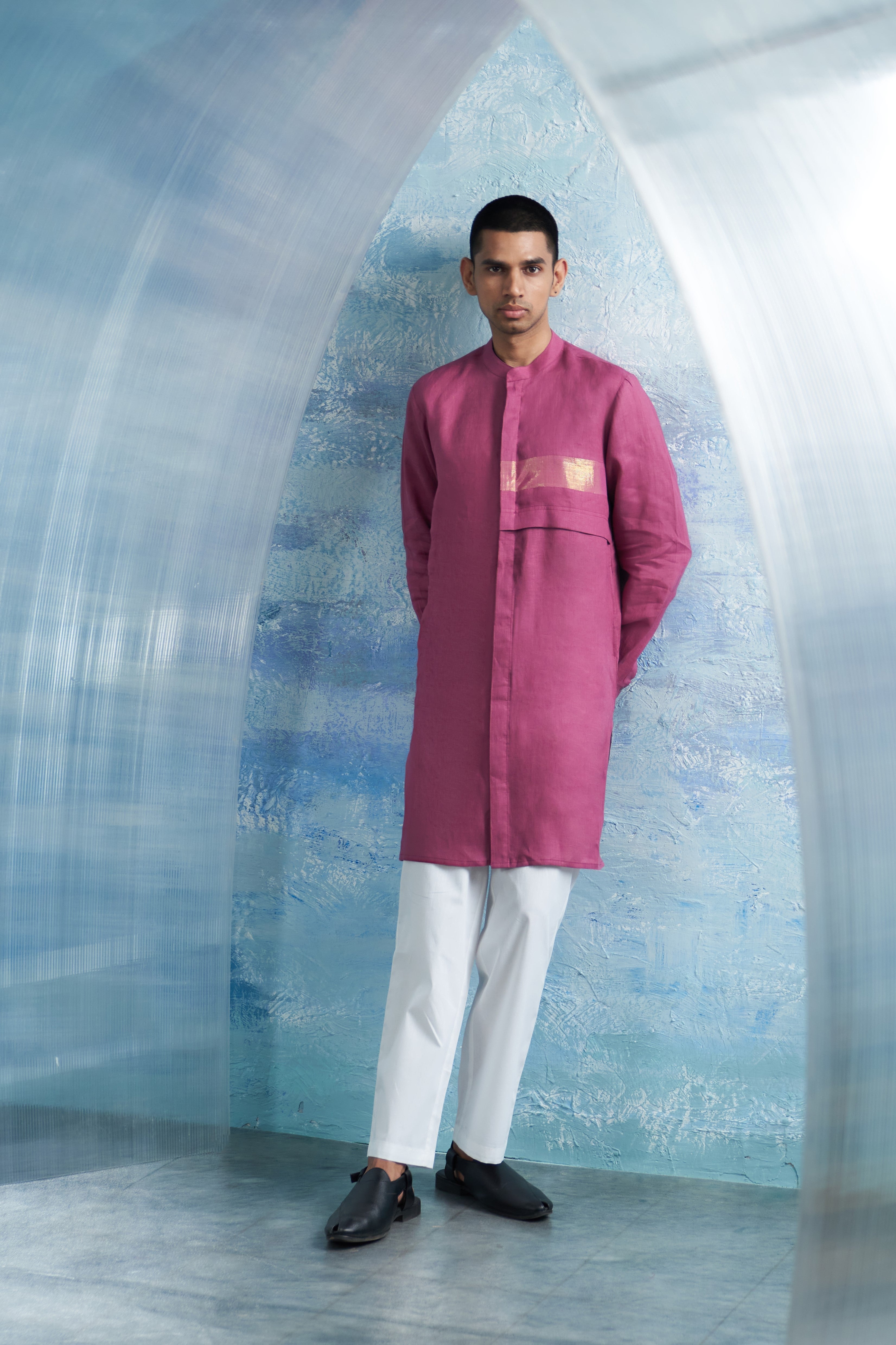 CY Charkhee Grape Pink Placket Kurta Front 2