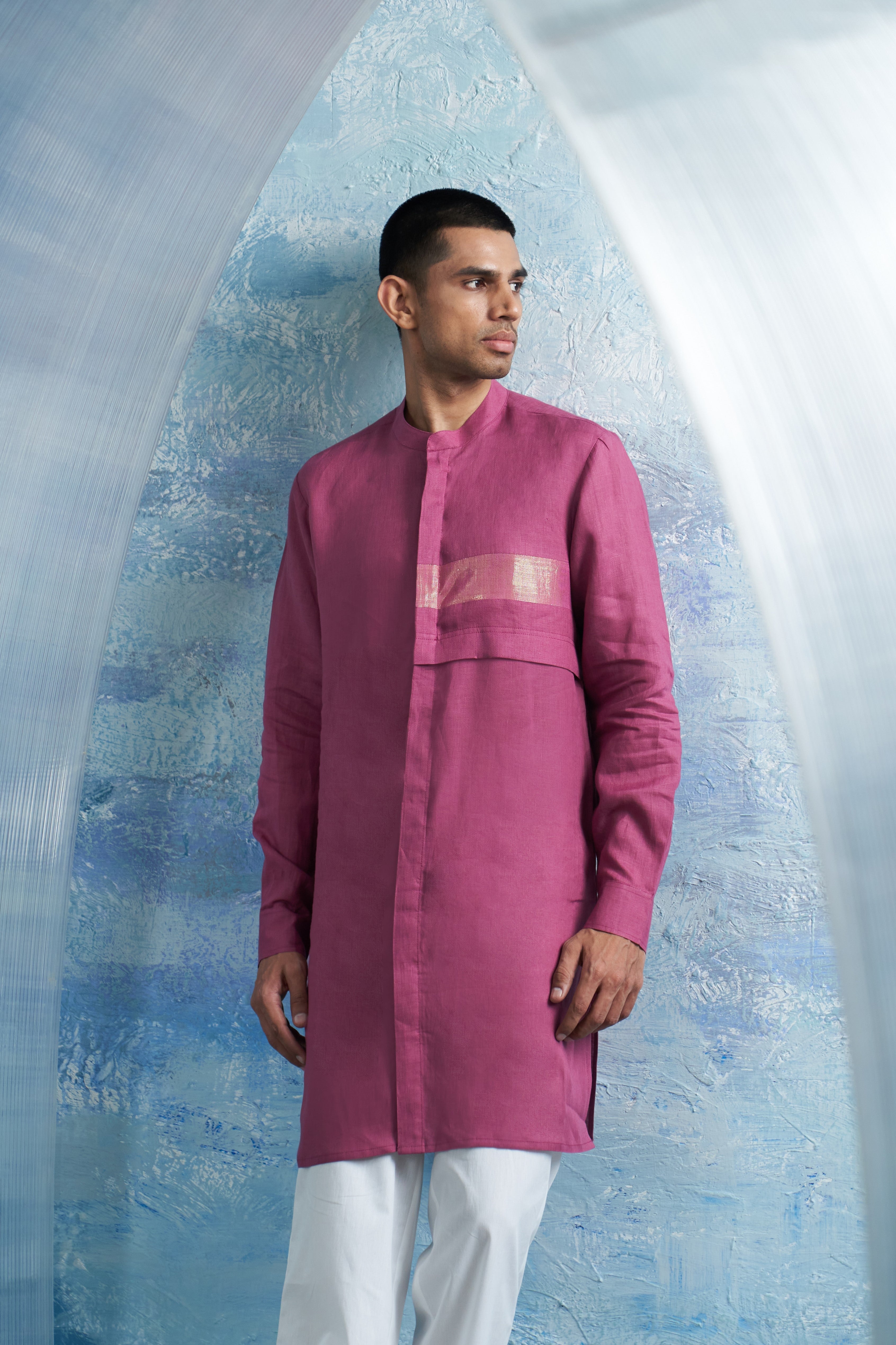 CY Charkhee Grape Pink Placket Kurta Closeup 1