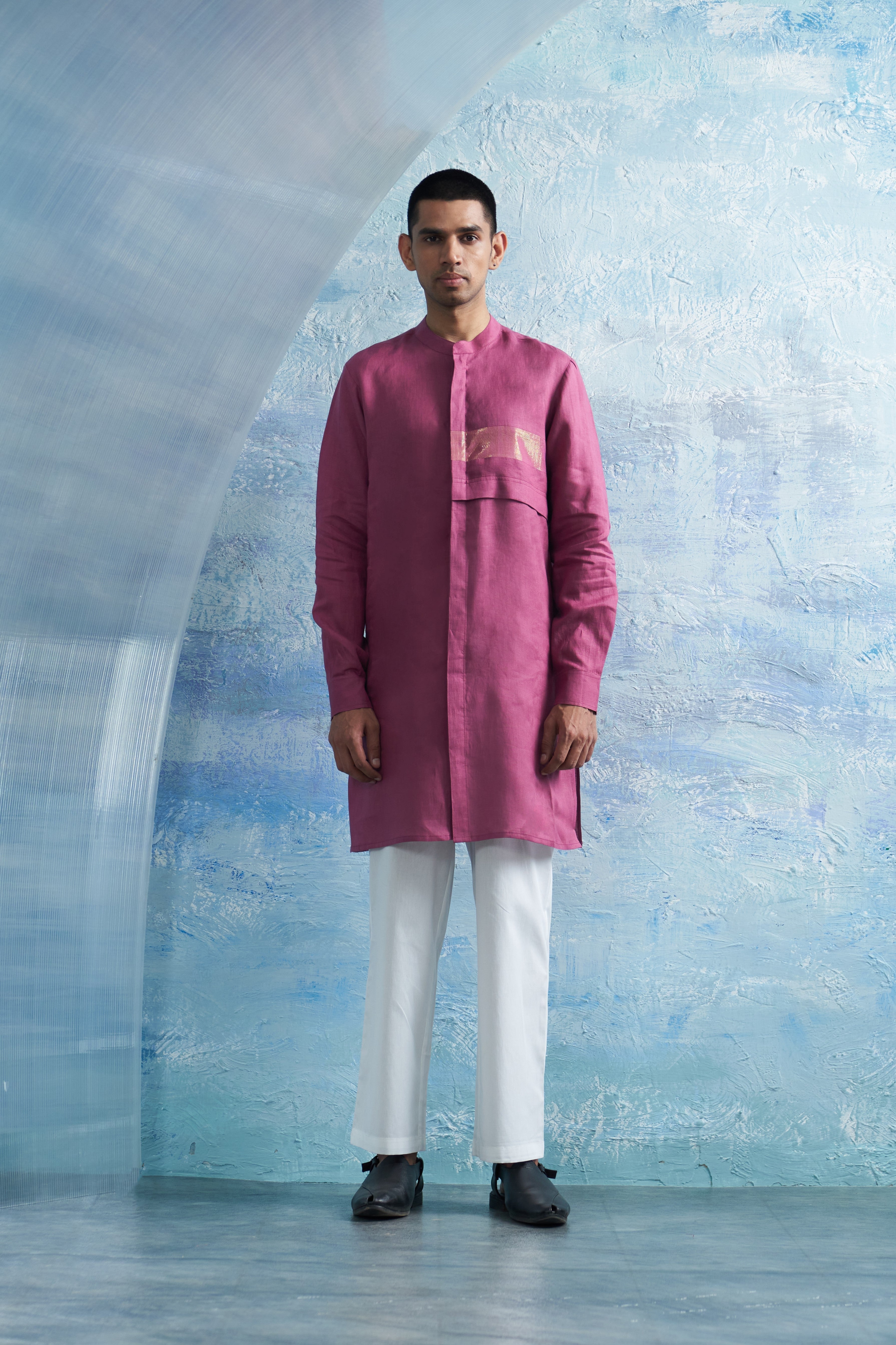 CY Charkhee Grape Pink Placket Kurta Front 1